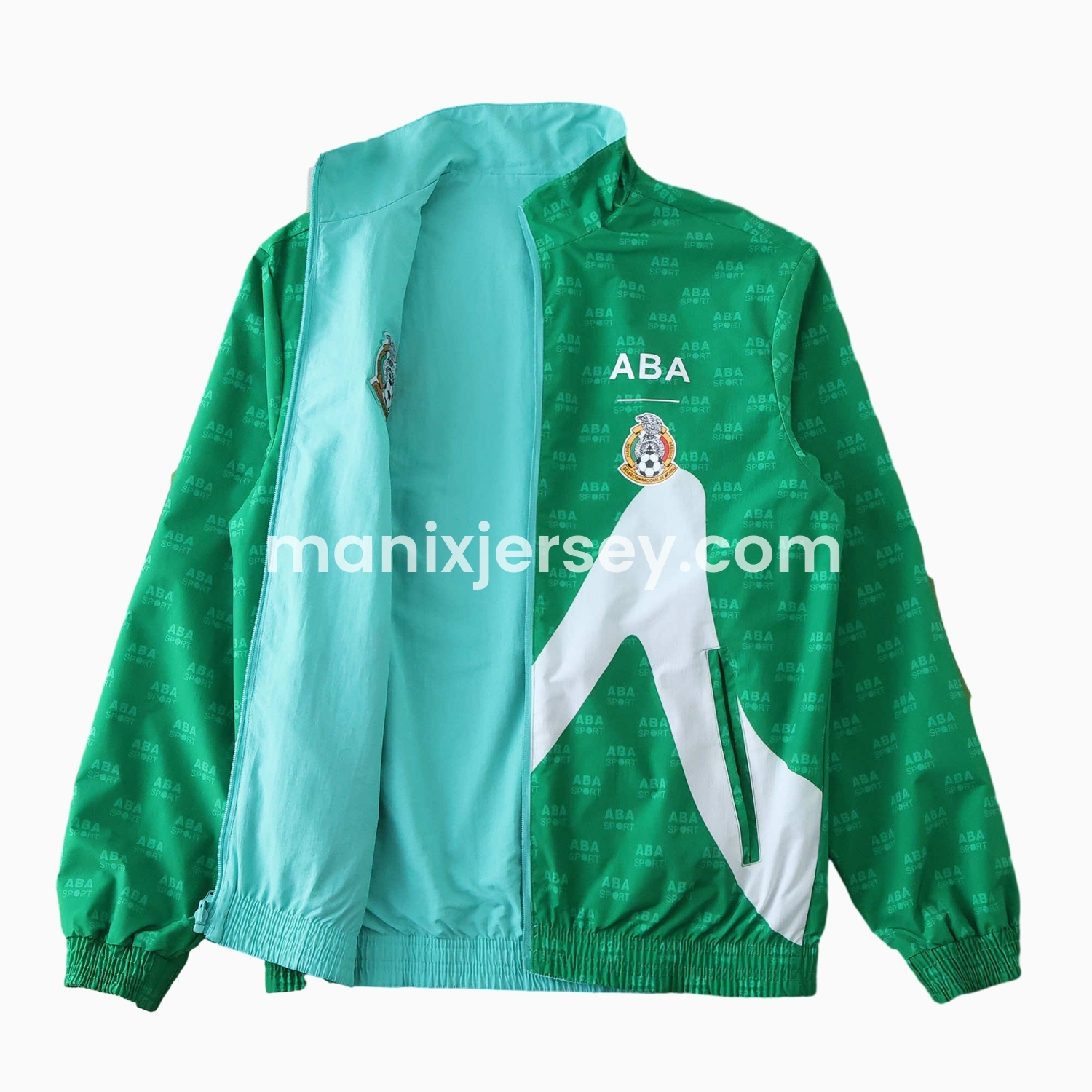 ManixJersey.com | Retro Mexico 1995 Retro Style Double Sided Reversible Windbreaker - Green & Blue -Customize Name, Number and Patch | Worldwide Shipping