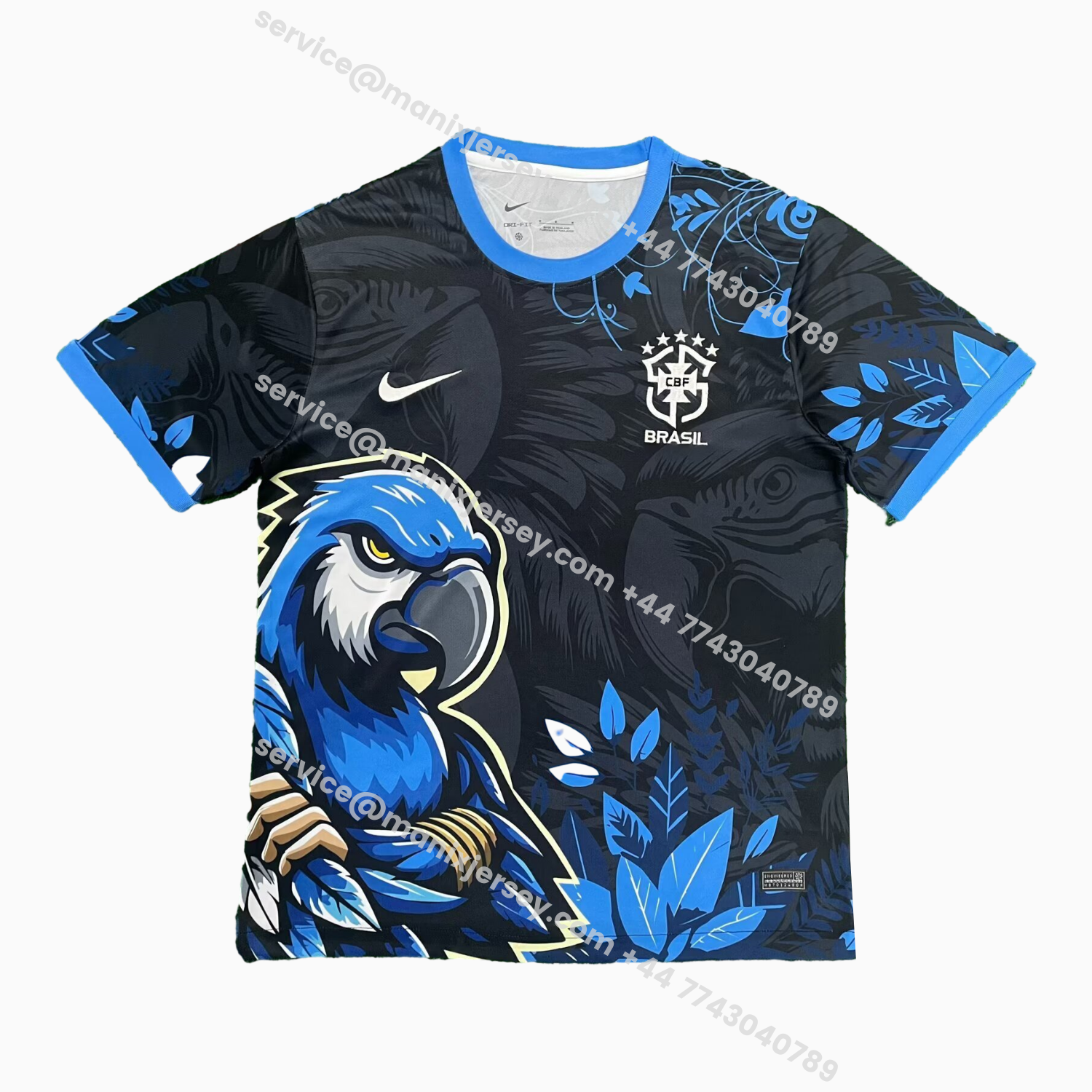 ManixJersey.com | Brazil 25-26 Serious Blue Parrot Black Jersey - Fans Version -Customize Name, Number and Patch | Worldwide Shipping