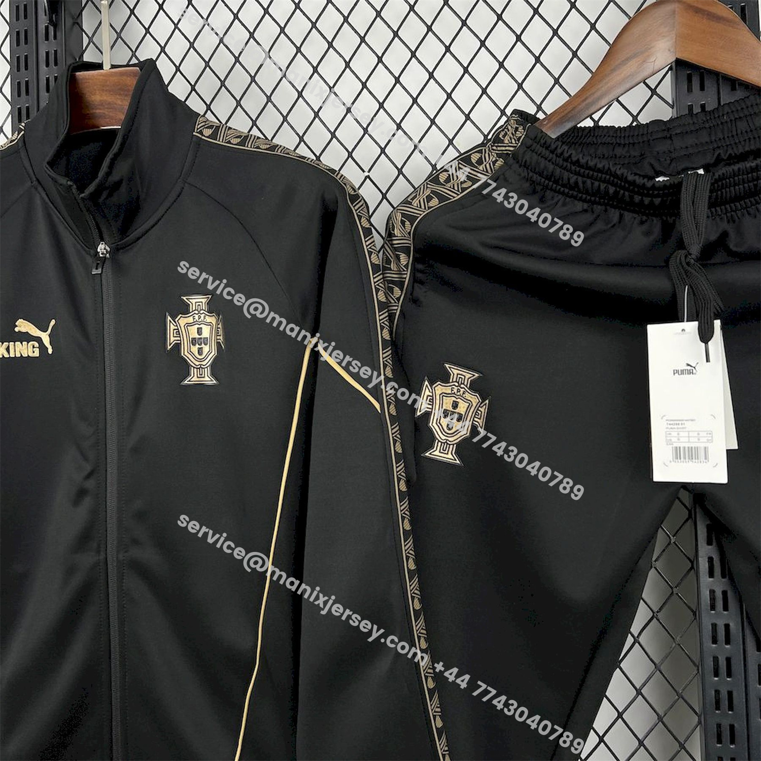 ManixJersey.com | Portugal 25-26 Eusebio Special Windbreaker Training Set - Black White Top and Pants -Customize Name, Number and Patch | Worldwide Shipping