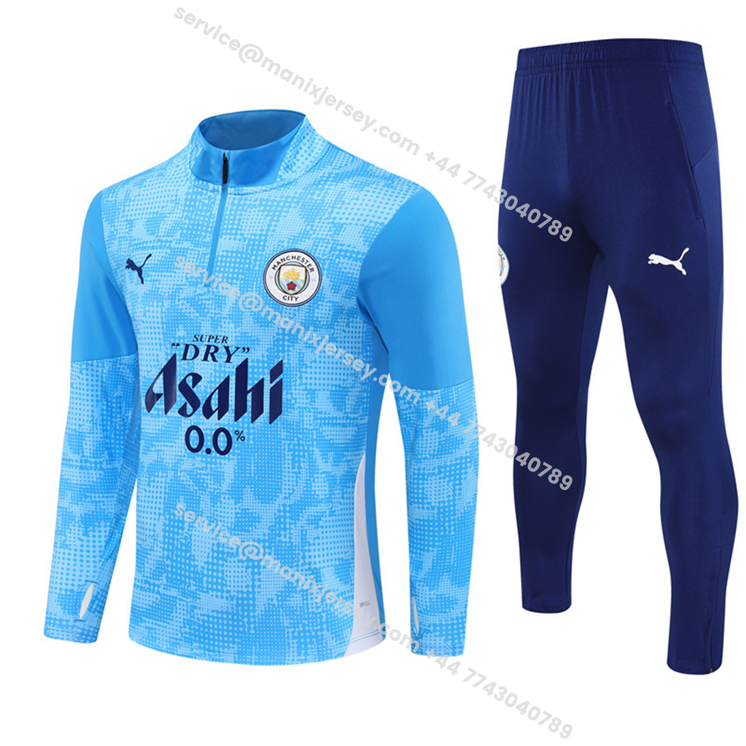 ManixJersey.com | Manchester City 25-26 Long Sleeve Training Set -Light Blue Top & Deep Blue Pants -Customize Name, Number and Patch | Worldwide Shipping