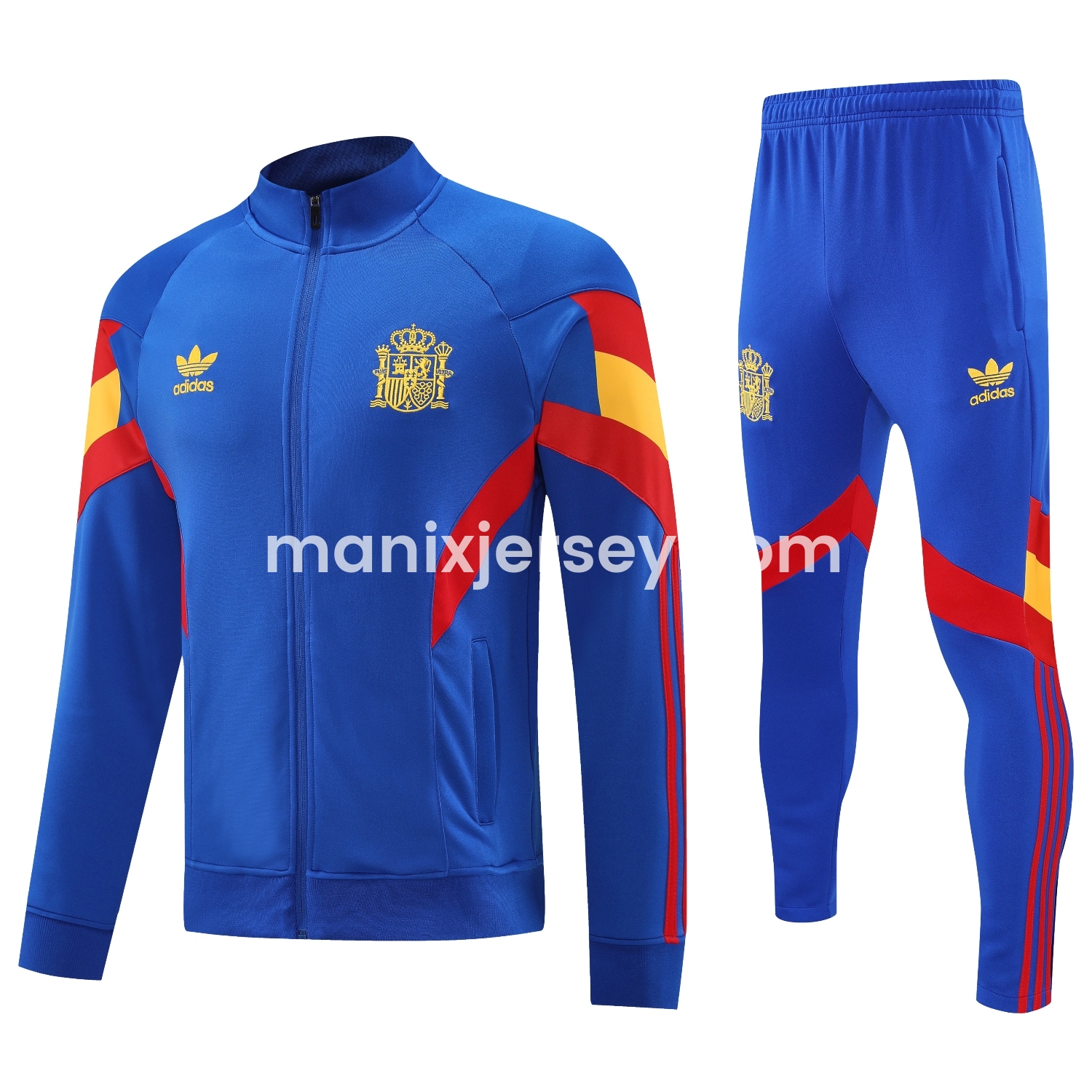 ManixJersey.com | Spain 25-26 Jacket Training Tracksuit - Blue Jackets & Pants with Red and Yellow -Customize Name, Number and Patch | Worldwide Shipping