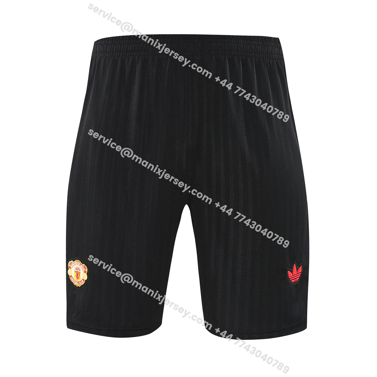 ManixJersey.com | Manchester United 25-26 Short-Sleeve Training Set - Red Lines Black Top & Black Shorts -Customize Name, Number and Patch | Worldwide Shipping