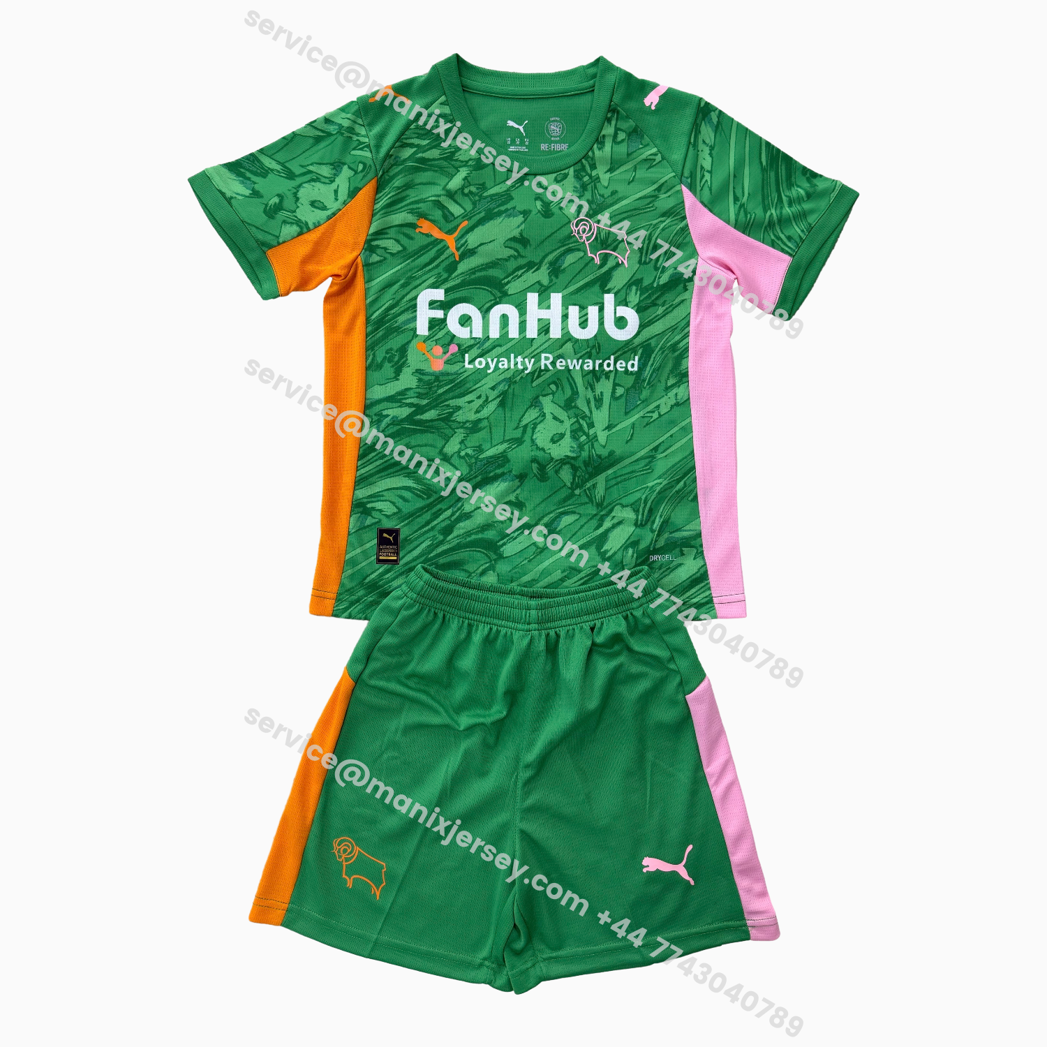 ManixJersey.com | Derby County 25-26 Green Goalkeeper Kids Kit -Customize Name, Number and Patch | Worldwide Shipping