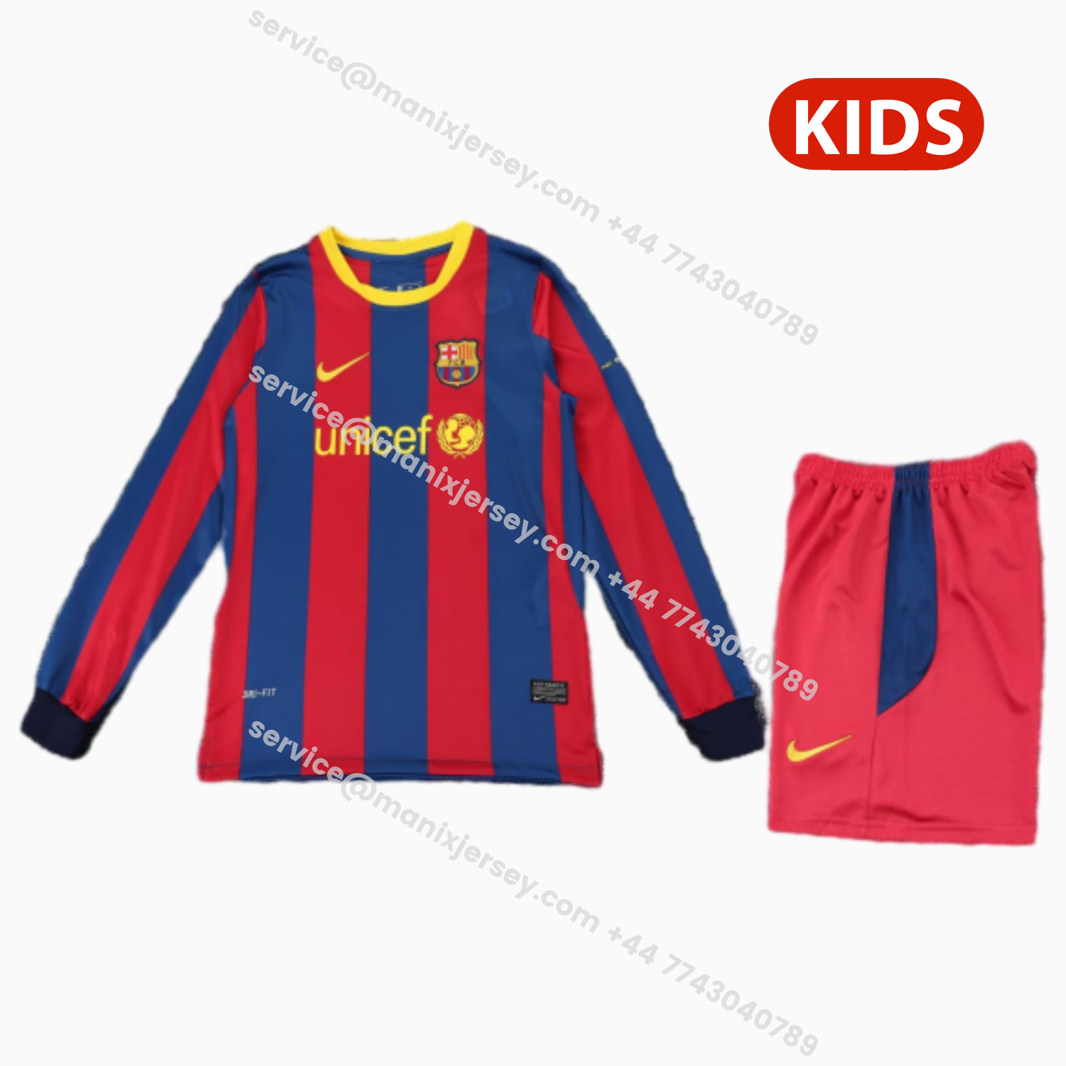 ManixJersey.com | Retro Barcelona 2010-11 Home Long Sleeves Kids Kit -Customize Name, Number and Patch | Worldwide Shipping