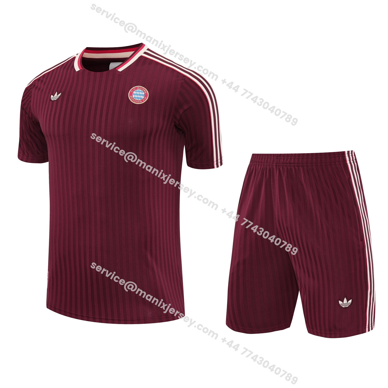 ManixJersey.com | Bayern Munich 25-26 Short-Sleeve Training Set - Wine Red Lines Top & Wine Red Lines Shorts -Customize Name, Number and Patch | Worldwide Shipping