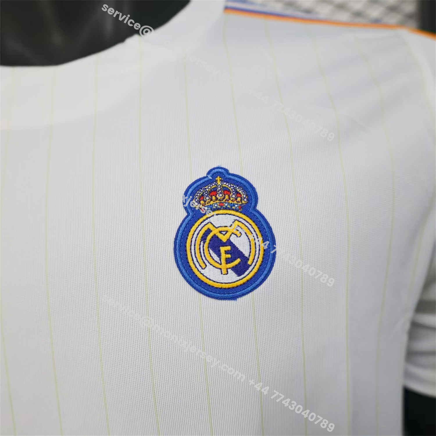 ManixJersey.com | Real Madrid 25-26 Trefoil Blue Lines White Travel Jersey - Player Version -Customize Name, Number and Patch | Worldwide Shipping