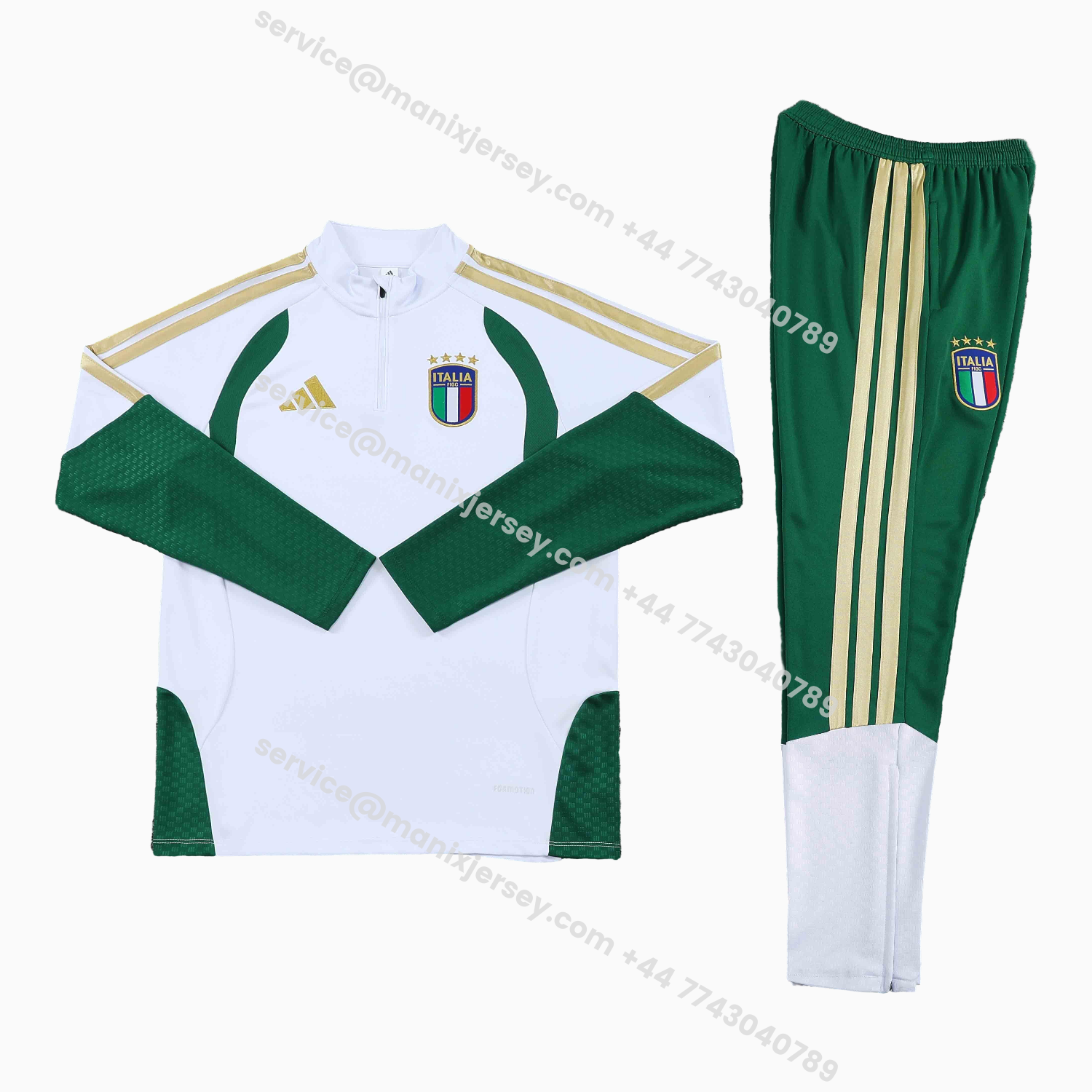 ManixJersey.com | Italy 2026 Kids Long Sleeve Training Set - White Top & Pants -Customize Name, Number and Patch | Worldwide Shipping