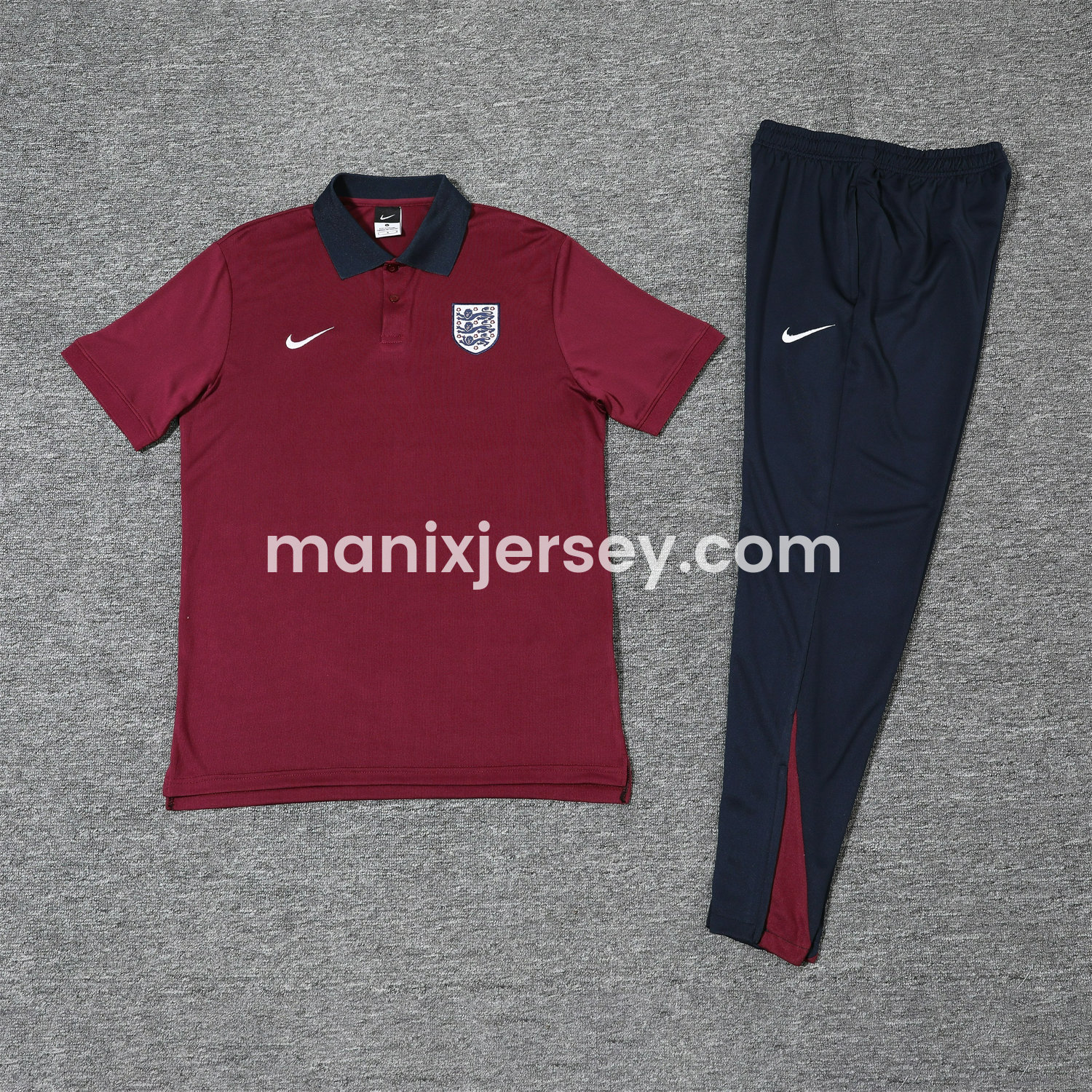 ManixJersey.com | England 25-26 POLO Short-Sleeve Training Set - Red Top and Deep Blue Pants -Customize Name, Number and Patch | Worldwide Shipping