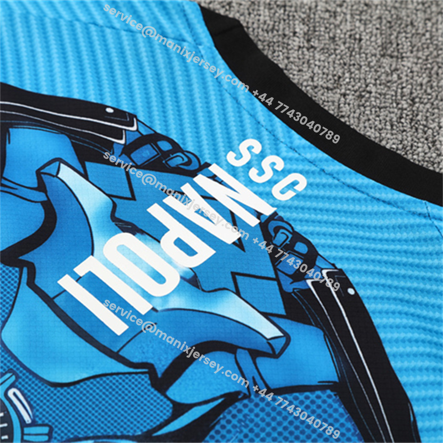 ManixJersey.com | Napoli 25-26 Kids Short-Sleeve Training Set - Blue Mecha Top & Black Shorts -Customize Name, Number and Patch | Worldwide Shipping