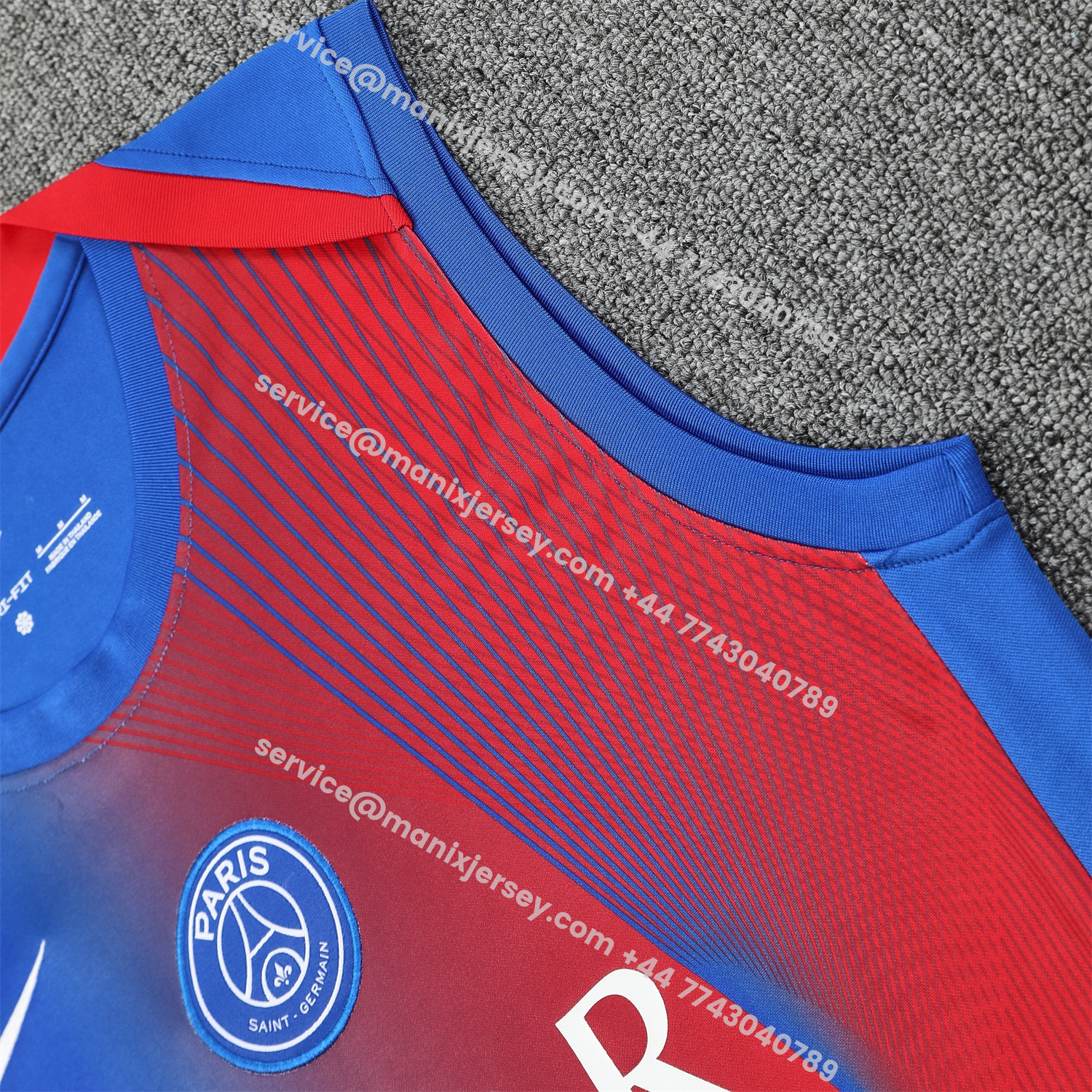 ManixJersey.com | Paris Saint-Germain PSG 25-26 Vest Training Set - Red And Blue Lines Vest & Blue Shorts -Customize Name, Number and Patch | Worldwide Shipping