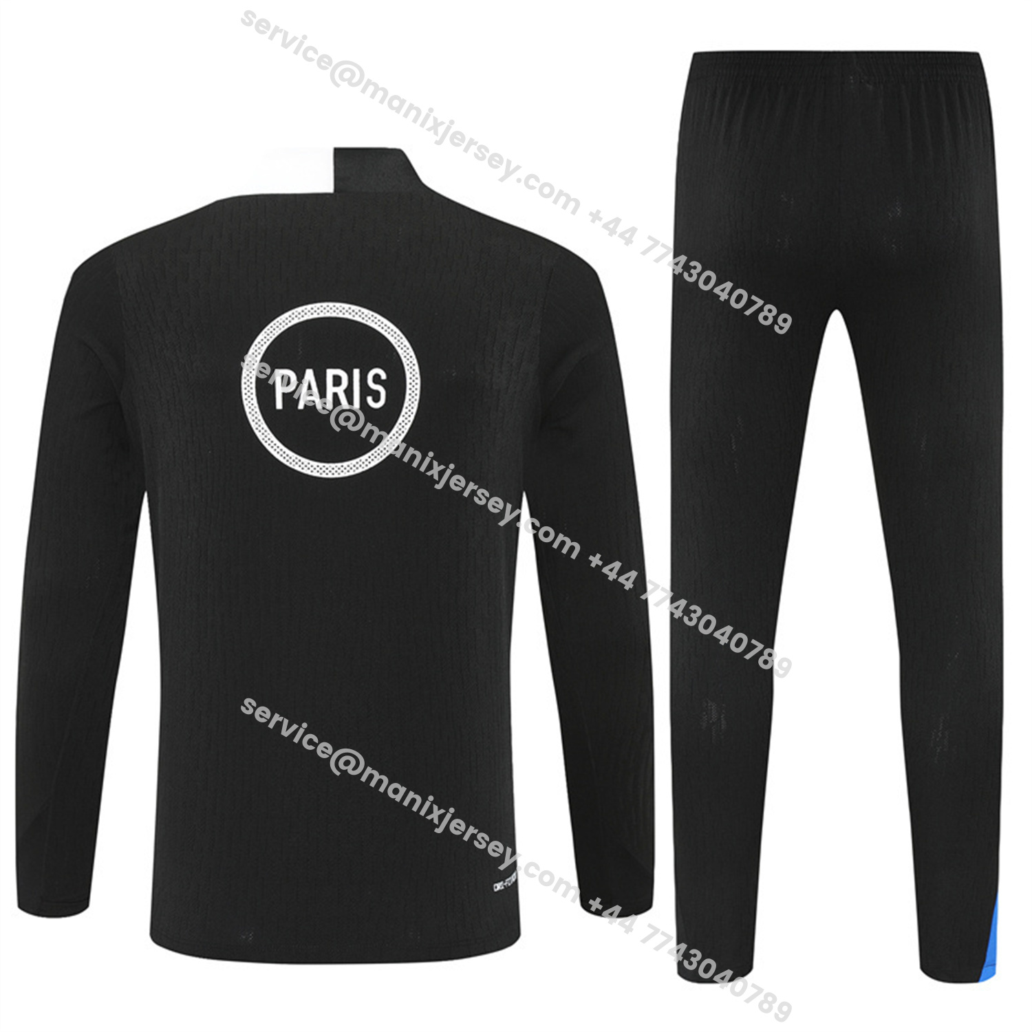 ManixJersey.com | Paris Saint-Germain PSG 25-26 Kids Long Sleeve Training Set - Player Version - Black Top and Black Pants -Customize Name, Number and Patch | Worldwide Shipping