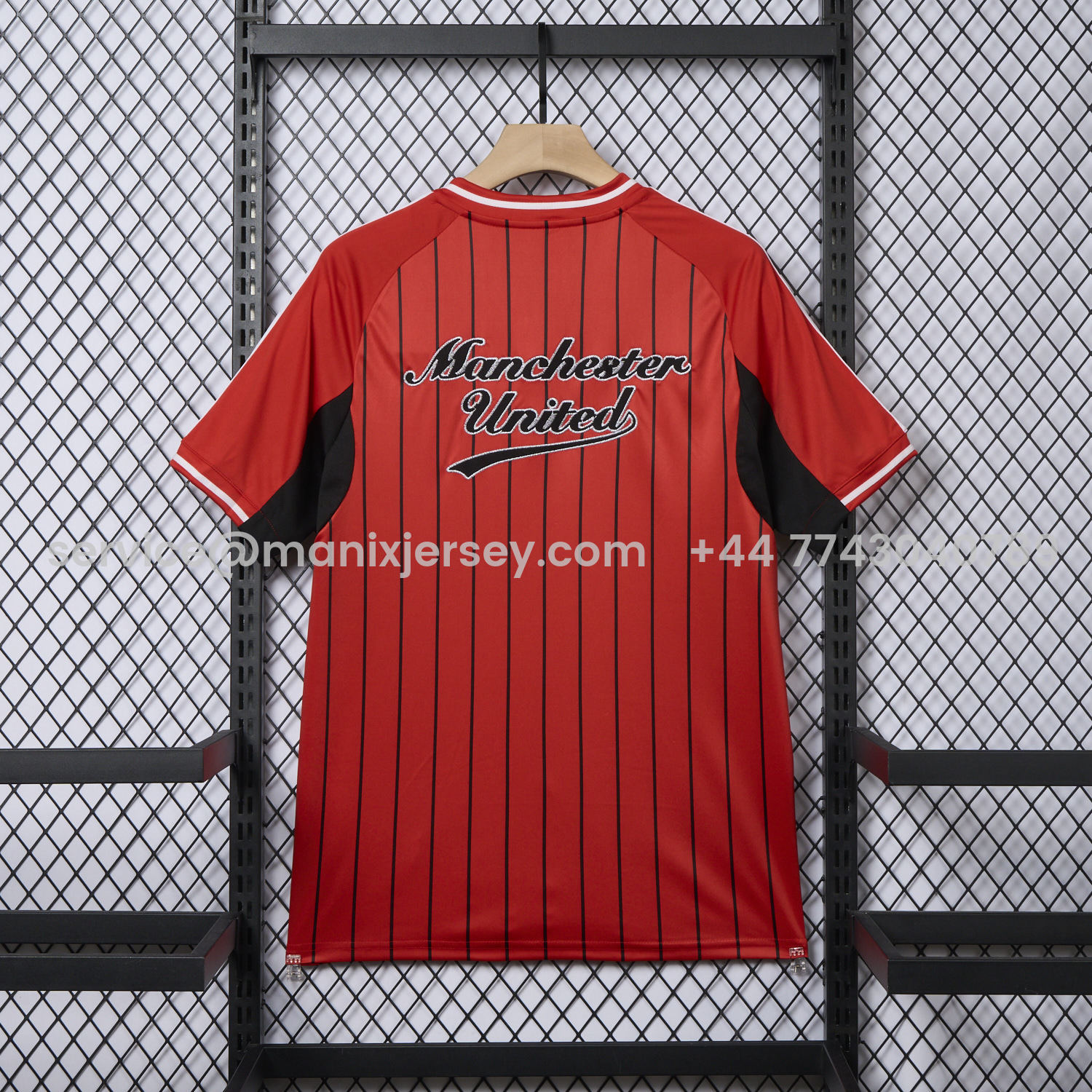 ManixJersey.com | Manchester United 25-26 Red Baseball Jersey with Black Stripes -Customize Name, Number and Patch | Worldwide Shipping