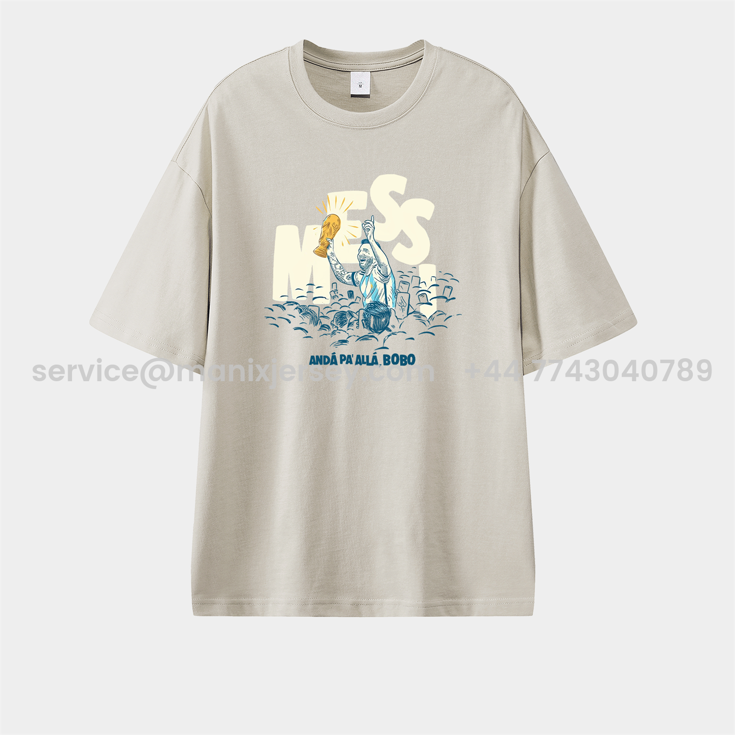 ManixJersey.com | Argentina Messi World Cup Anda Pa Alla Bobo Unisex Pure Cotton T-shirt -Customize Name, Number and Patch | Worldwide Shipping