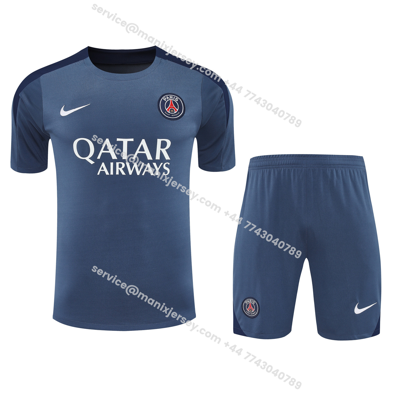 ManixJersey.com | Paris Saint-Germain PSG 25-26 Short-Sleeve Training Set - Deep Blue Top & Deep Blue Shorts -Customize Name, Number and Patch | Worldwide Shipping
