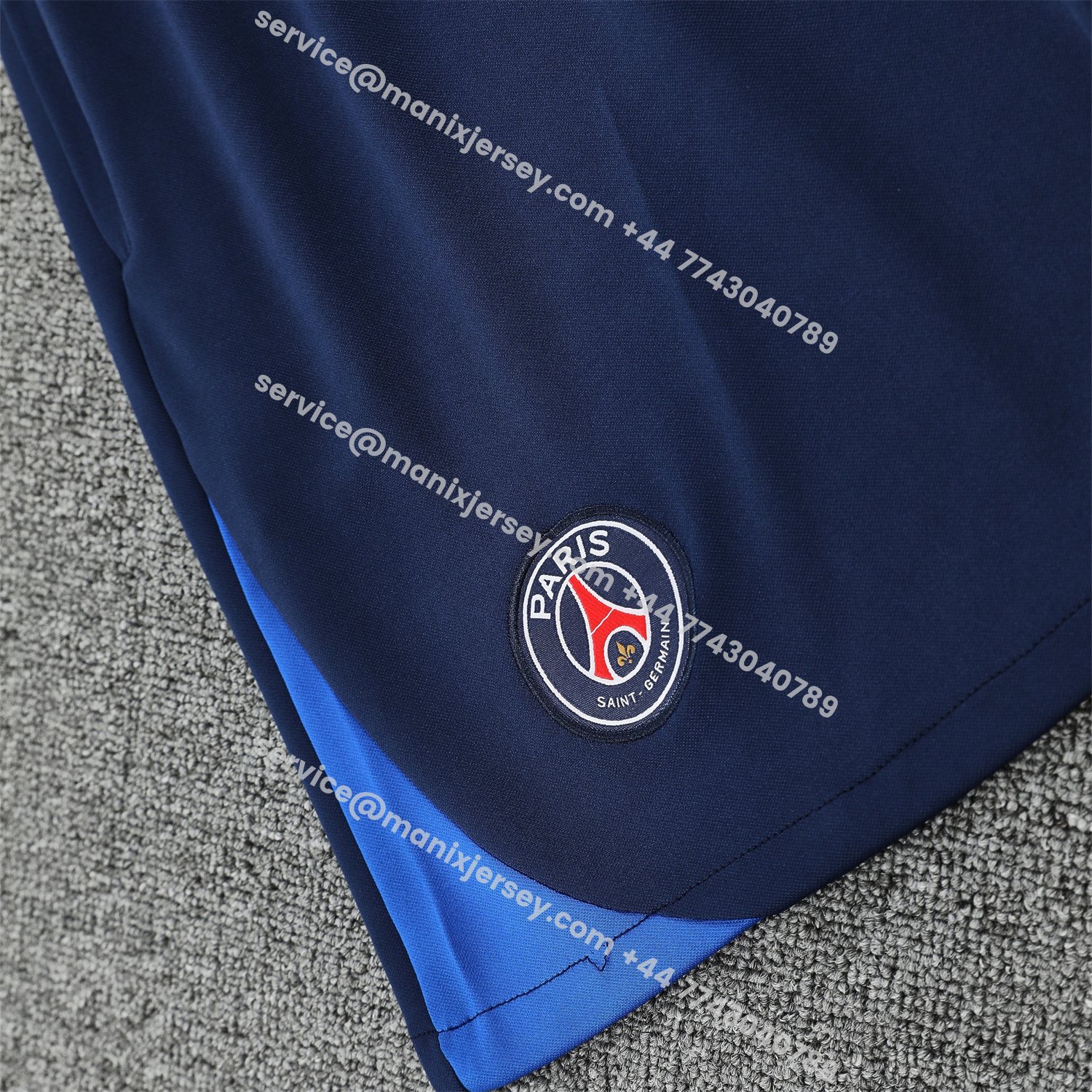 ManixJersey.com | Paris Saint-Germain PSG 25-26 Short-Sleeve Training Set - Blue Top & Deep Blue Shorts -Customize Name, Number and Patch | Worldwide Shipping