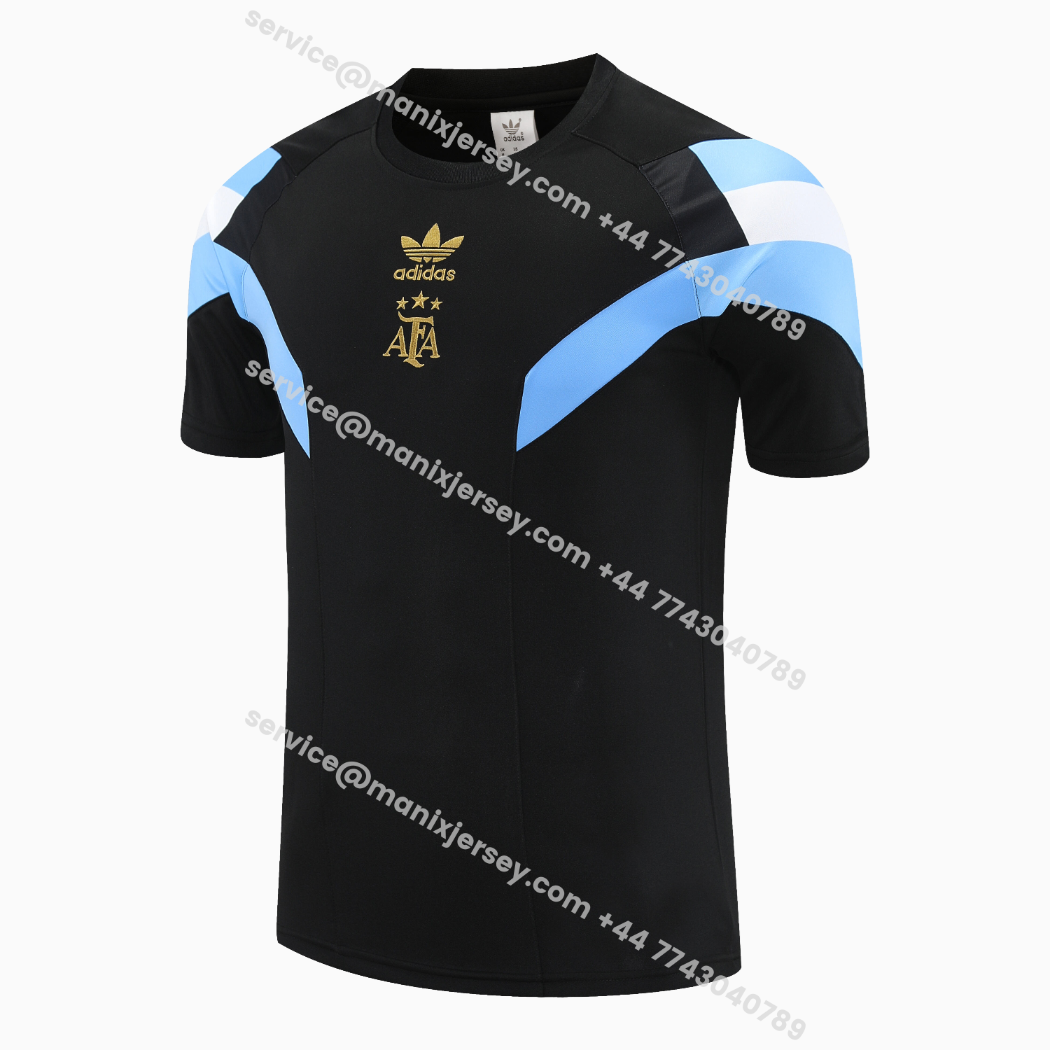 ManixJersey.com | Argentina 25-26 Short-Sleeve Training Set - Blue Stripes Black Top & Black Shorts -Customize Name, Number and Patch | Worldwide Shipping