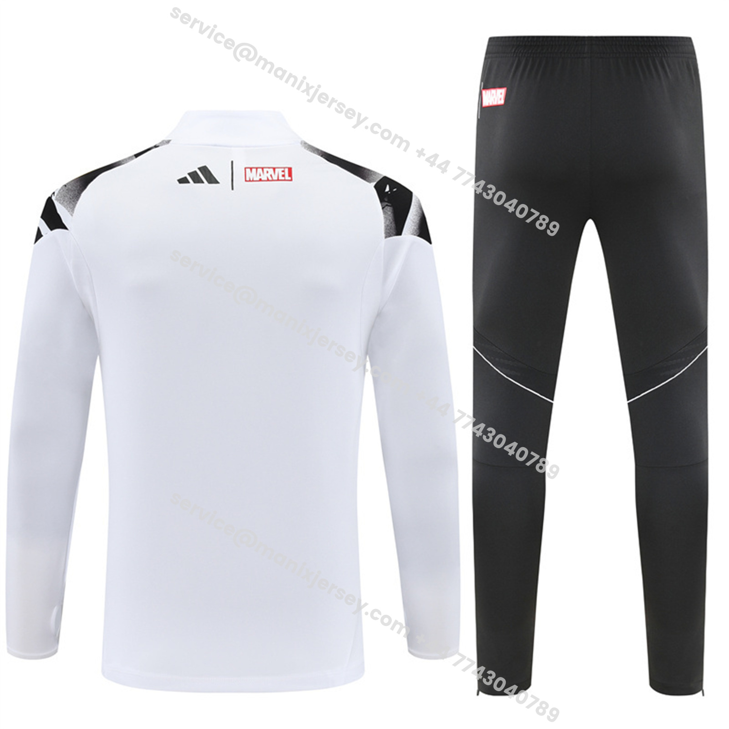 ManixJersey.com | Real Madrid 25-26 Long Sleeve Training Set - White Top & Black Pants -Customize Name, Number and Patch | Worldwide Shipping