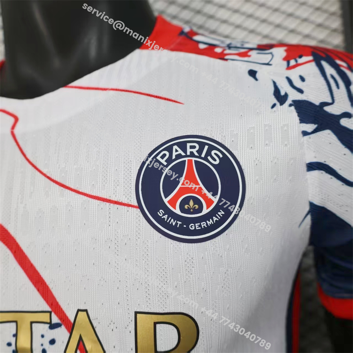 ManixJersey.com | Paris Saint-Germain PSG 25-26 Red And Blue Lines White Special Jersey - Player Version -Customize Name, Number and Patch | Worldwide Shipping