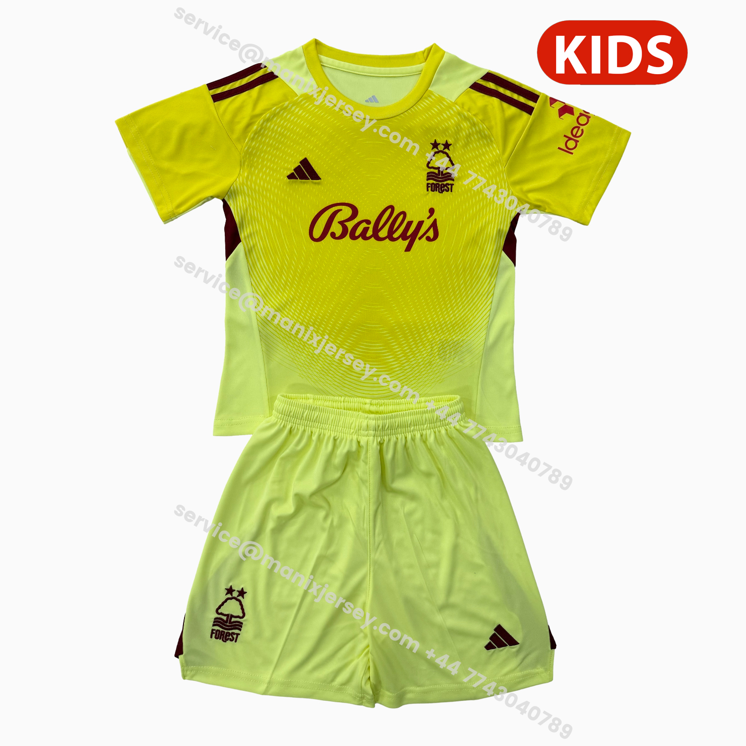 ManixJersey.com | Nottingham Forest 25-26 Yellow Goalkeeper Kids Kit -Customize Name, Number and Patch | Worldwide Shipping