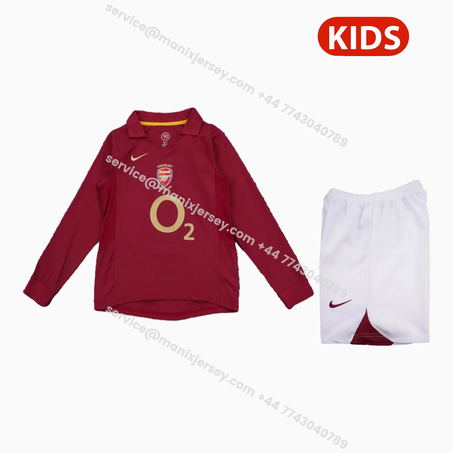 ManixJersey.com | Retro Arsenal 2005-06 Home Long Sleeves Kids Kit -Customize Name, Number and Patch | Worldwide Shipping