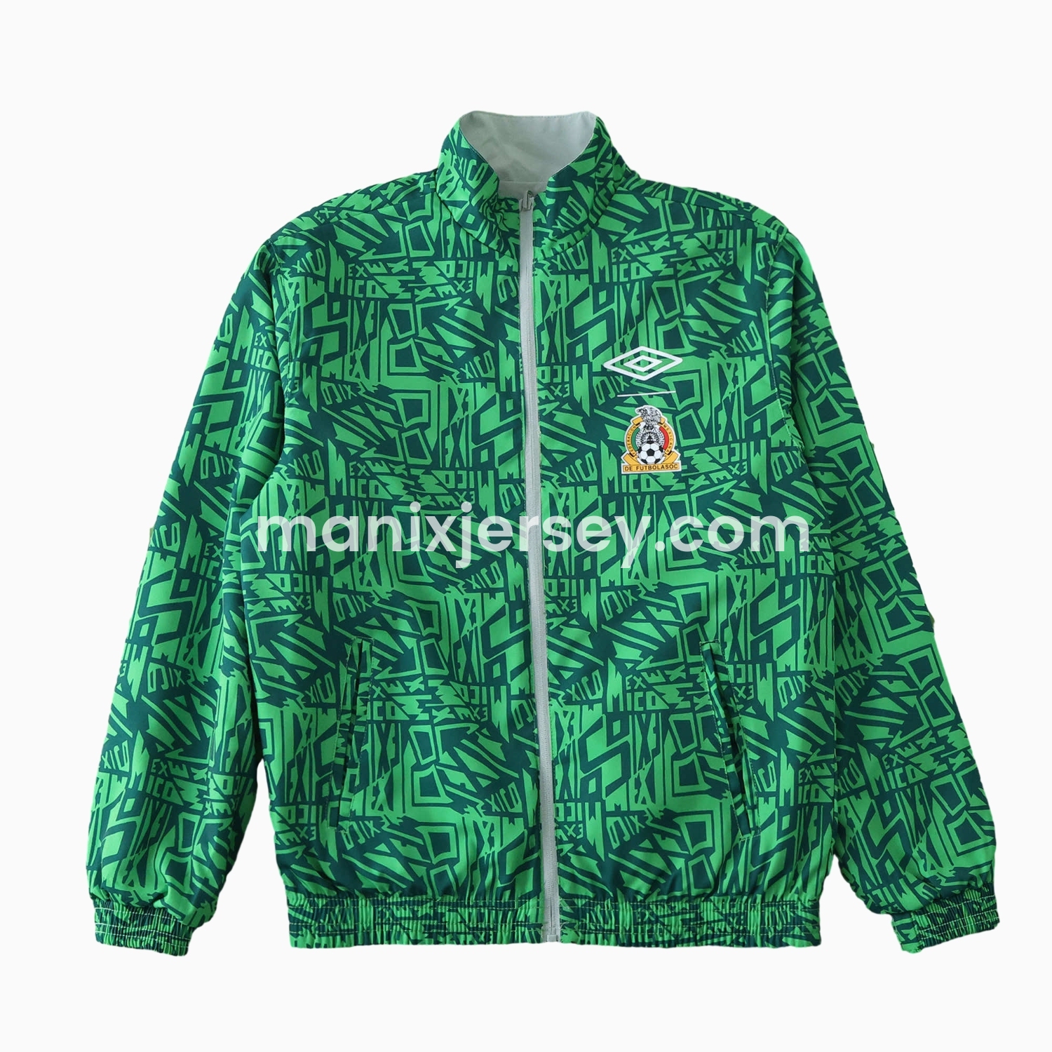 ManixJersey.com | Retro Mexico 1994 Retro Style Double Sided Reversible Windbreaker - Green & Grey -Customize Name, Number and Patch | Worldwide Shipping