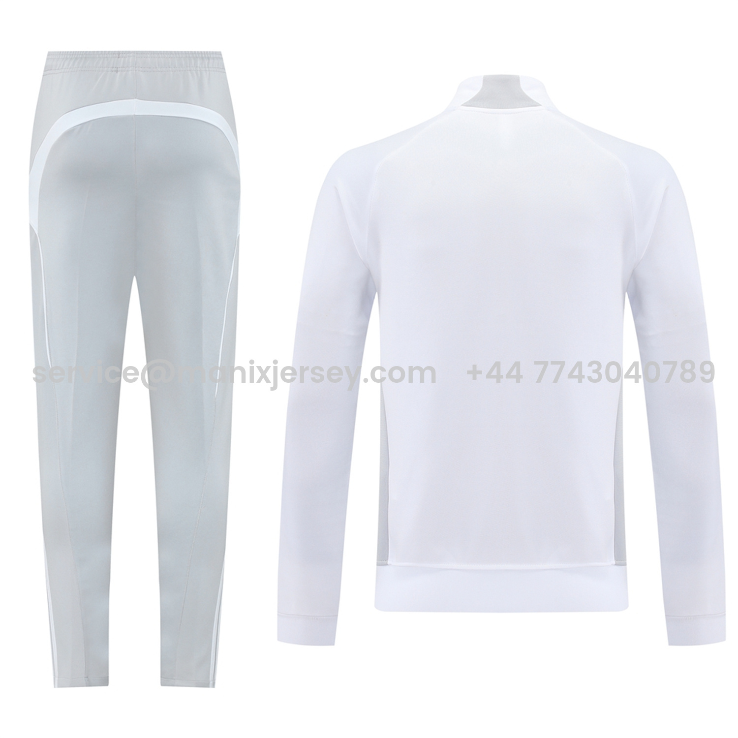 ManixJersey.com | Real Madrid 25-26 Jacket Training Tracksuit - White Jackets & Light Grey Pants -Customize Name, Number and Patch | Worldwide Shipping