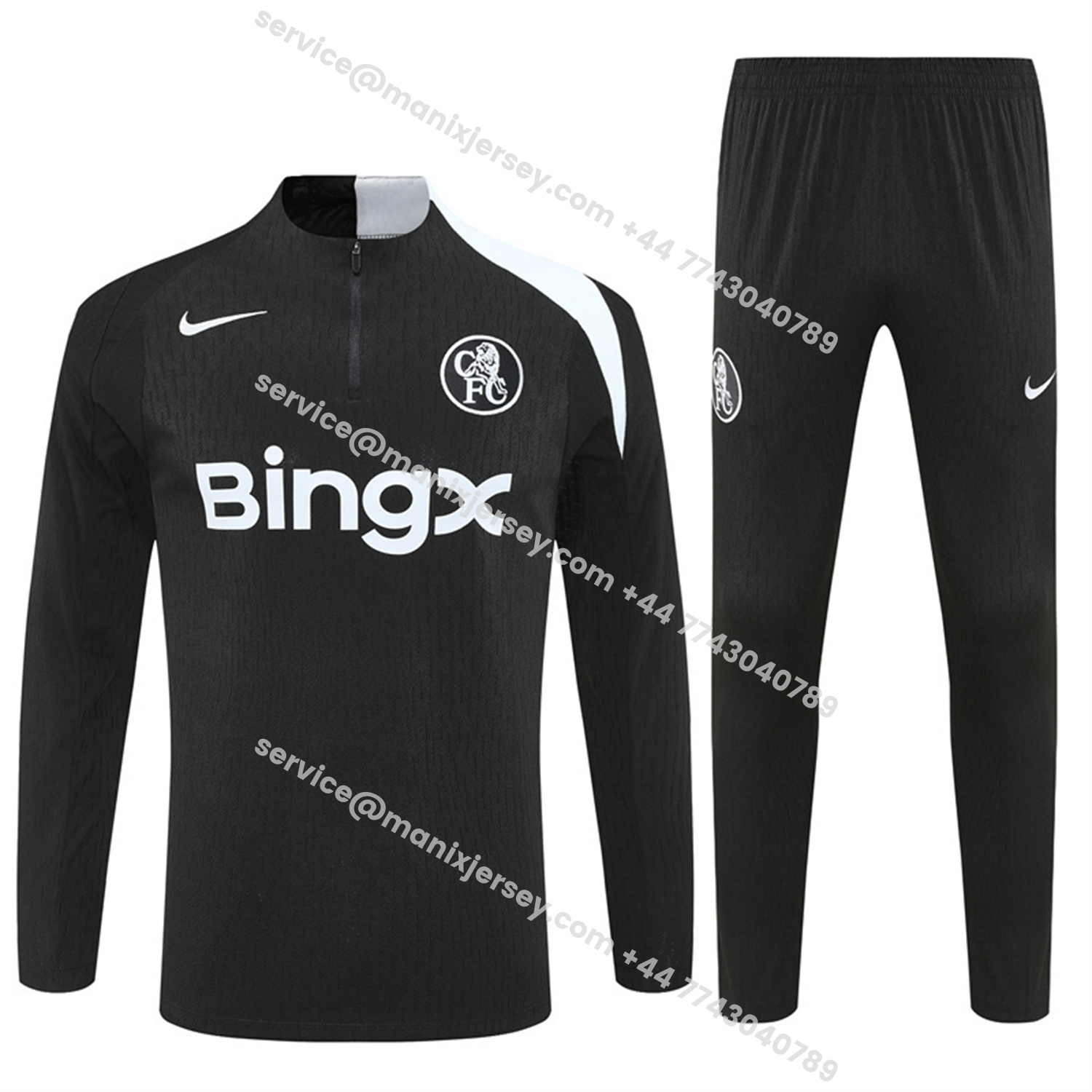 ManixJersey.com | C.H.E.L.S.E.A 25-26 Kids Long Sleeve Training Set - Player Version - Black Top and Black Pants -Customize Name, Number and Patch | Worldwide Shipping