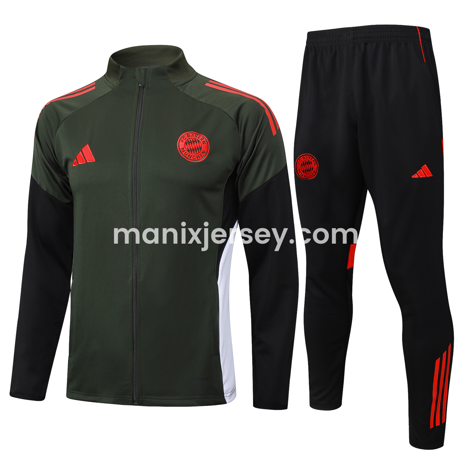 ManixJersey.com | Bayern Munich 25-26 Jacket Training Tracksuit - Army Green Top and Black Pants -Customize Name, Number and Patch | Worldwide Shipping