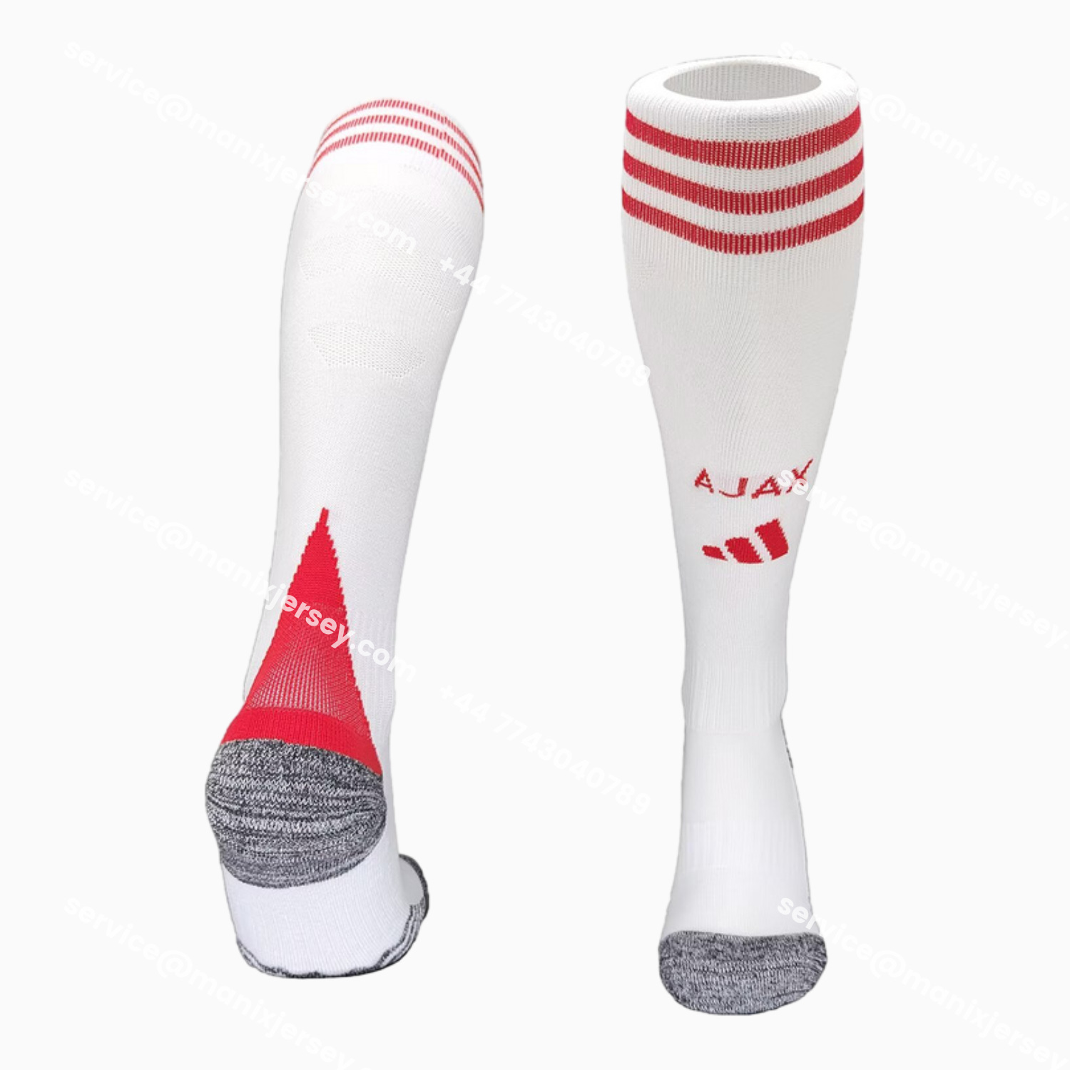 ManixJersey.com | Ajax 25-26 Home Socks - White -Customize Name, Number and Patch | Worldwide Shipping