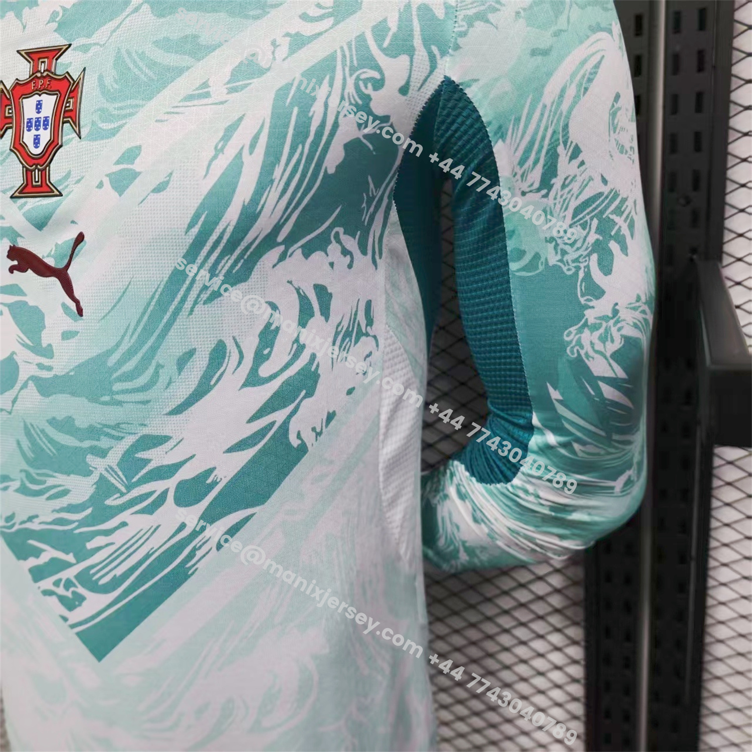 ManixJersey.com | Portugal 2026 Away White And Cyan Long Sleeves Jersey - Player Version -Customize Name, Number and Patch | Worldwide Shipping