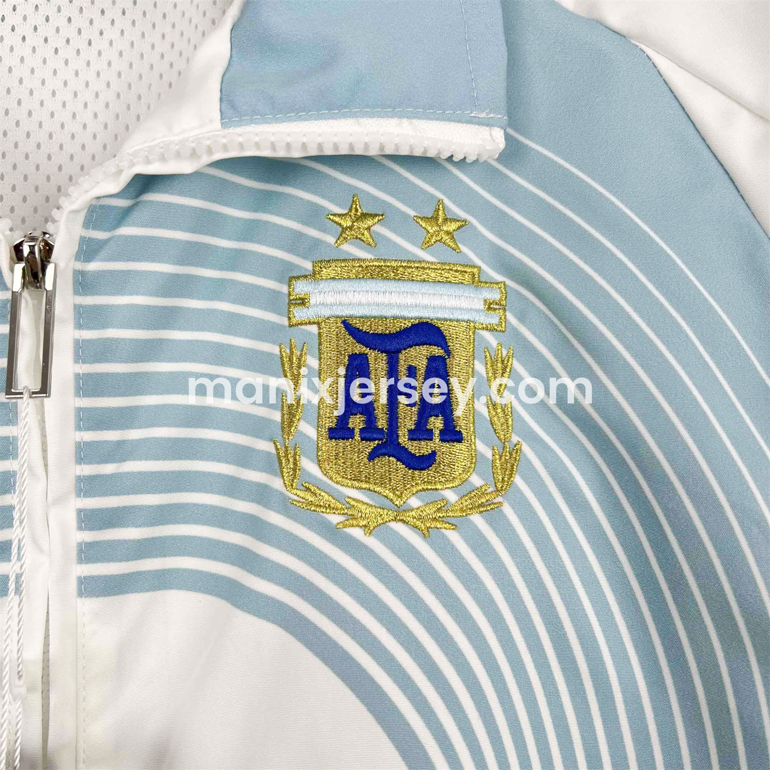 ManixJersey.com | Argentina 25-26 Throwback Windbreaker Jacket - White with Blue Lines -Customize Name, Number and Patch | Worldwide Shipping