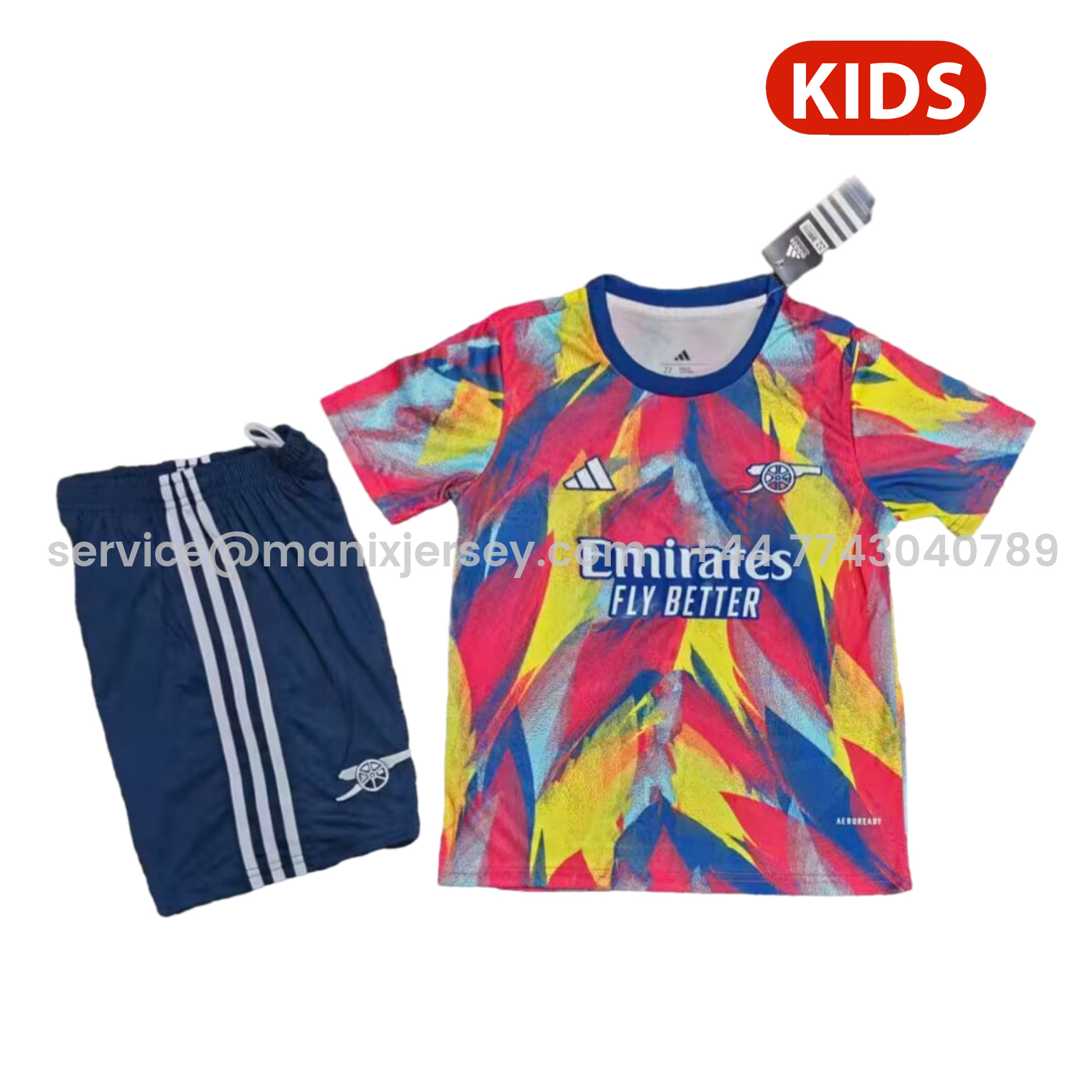 ManixJersey.com | Arsenal 25-26 Colorful Pre-Match Training Kids Kit -Customize Name, Number and Patch | Worldwide Shipping