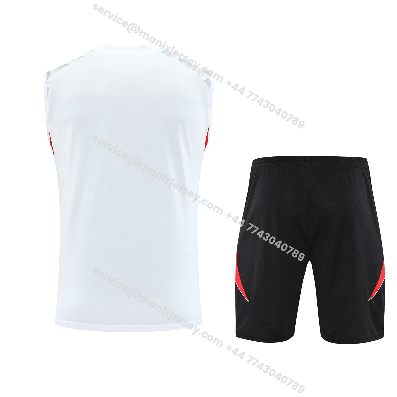 ManixJersey.com | Manchester United 25-26 Vest Training Set - Red Edge White Vest & Black Shorts -Customize Name, Number and Patch | Worldwide Shipping