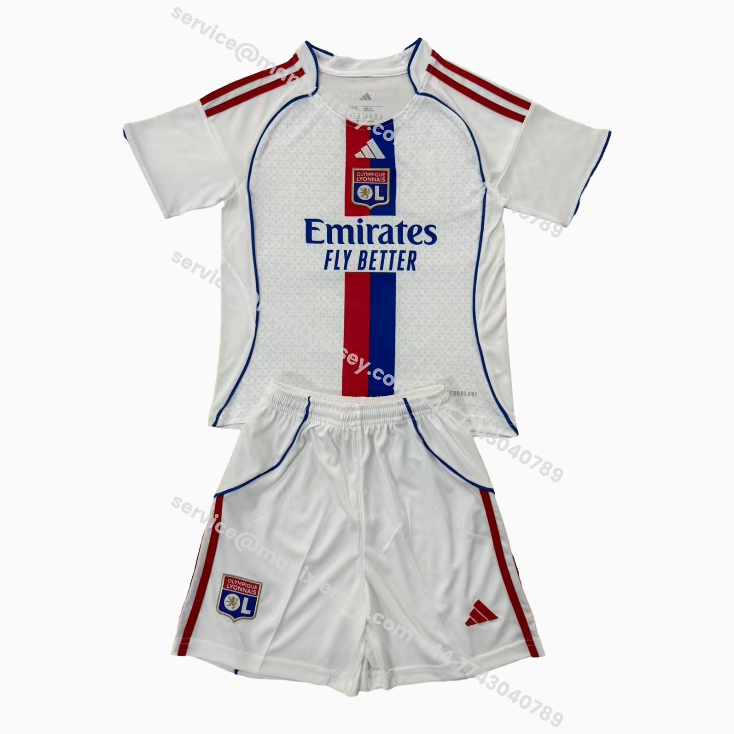 ManixJersey.com | Lyon 25-26 Home Men's Adult Jersey Set - Fans Version -Customize Name, Number and Patch | Worldwide Shipping