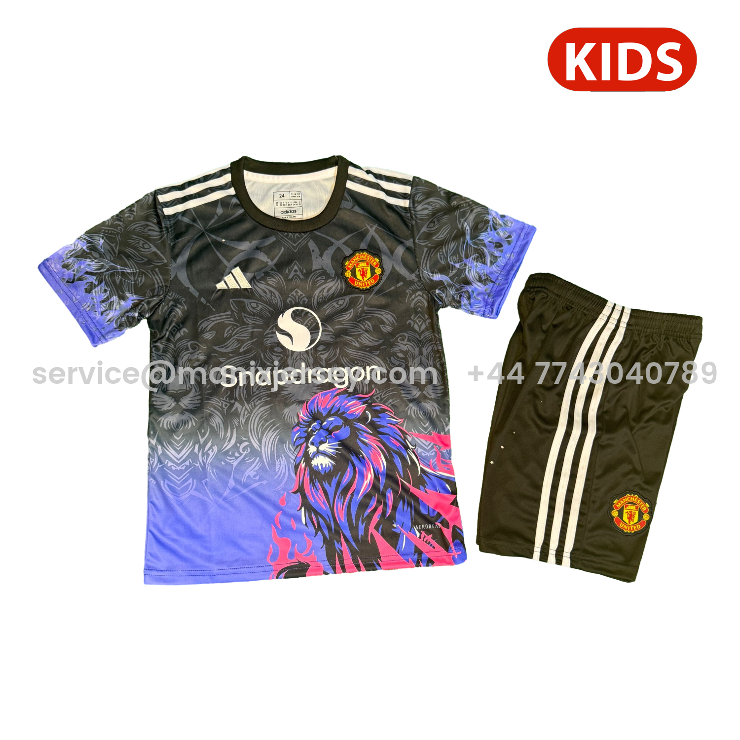 ManixJersey.com | Manchester United 25-26 Purple Lion Black Special Kids Kit -Customize Name, Number and Patch | Worldwide Shipping