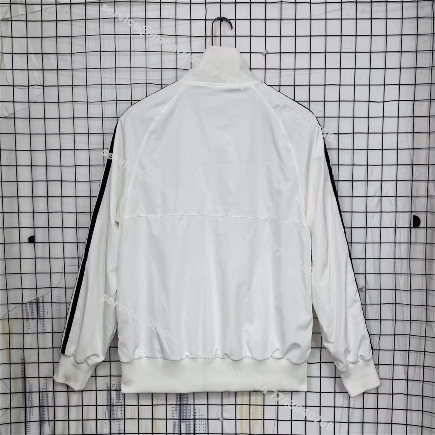 ManixJersey.com | Real Madrid 25-26 Windbreaker Jacket - White With Black Lines -Customize Name, Number and Patch | Worldwide Shipping