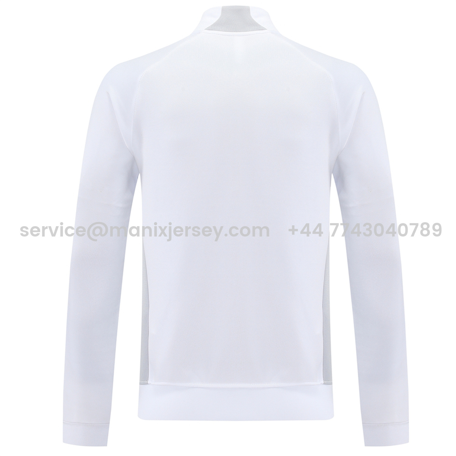 ManixJersey.com | Real Madrid 25-26 Jacket Training Tracksuit - White Jackets & Light Grey Pants -Customize Name, Number and Patch | Worldwide Shipping