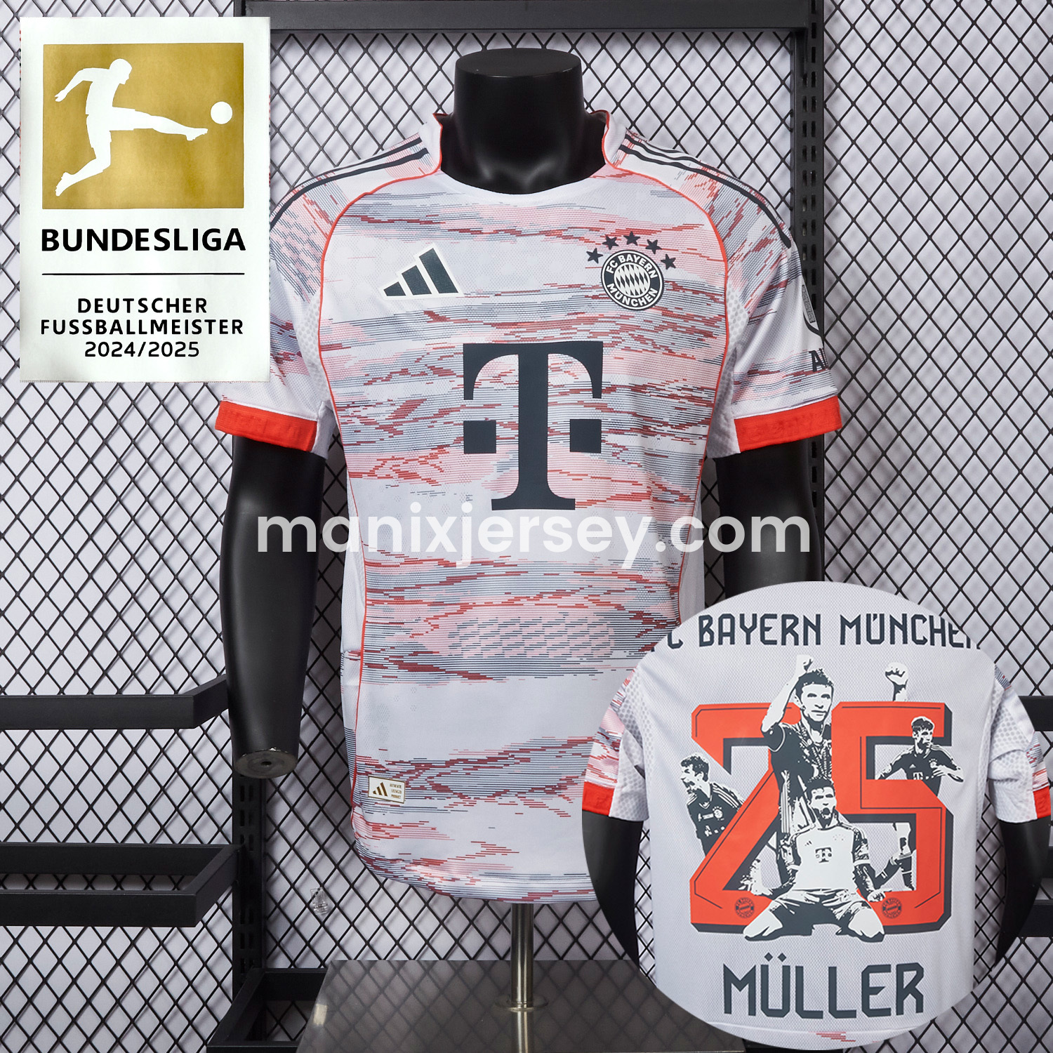 ManixJersey.com | 【MÜLLER 25 Pattern】Bayern Munich 25-26 Away Jersey - Player Version -Customize Name, Number and Patch | Worldwide Shipping