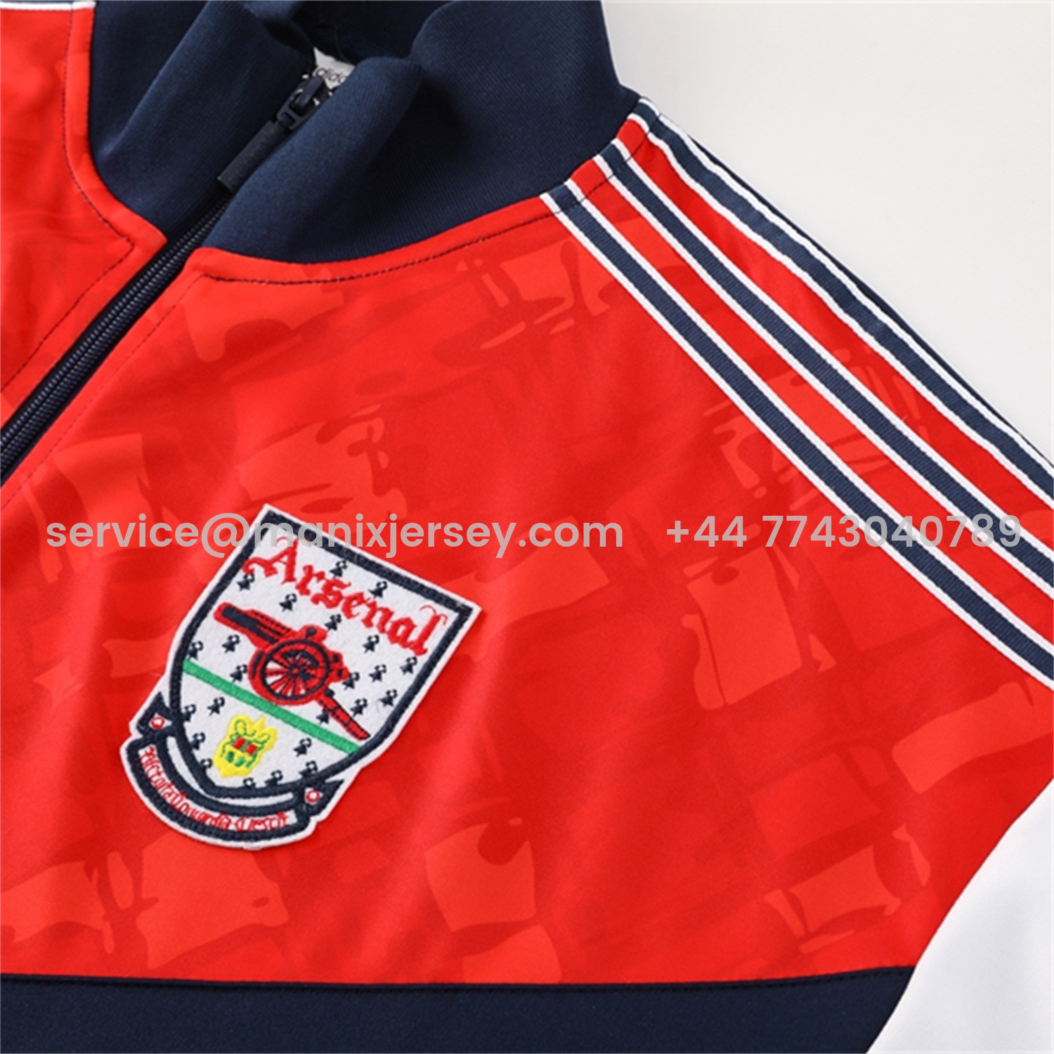 ManixJersey.com | Arsenal 25-26 Jacket Training Tracksuit - Red Blue Throwback Jackets & Blue Pants -Customize Name, Number and Patch | Worldwide Shipping