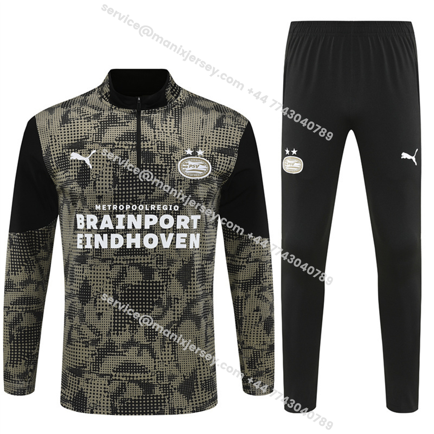 ManixJersey.com | PSV Eindhoven 25-26 Kids Long Sleeve Training Set - Army Green Top & Black Pants -Customize Name, Number and Patch | Worldwide Shipping