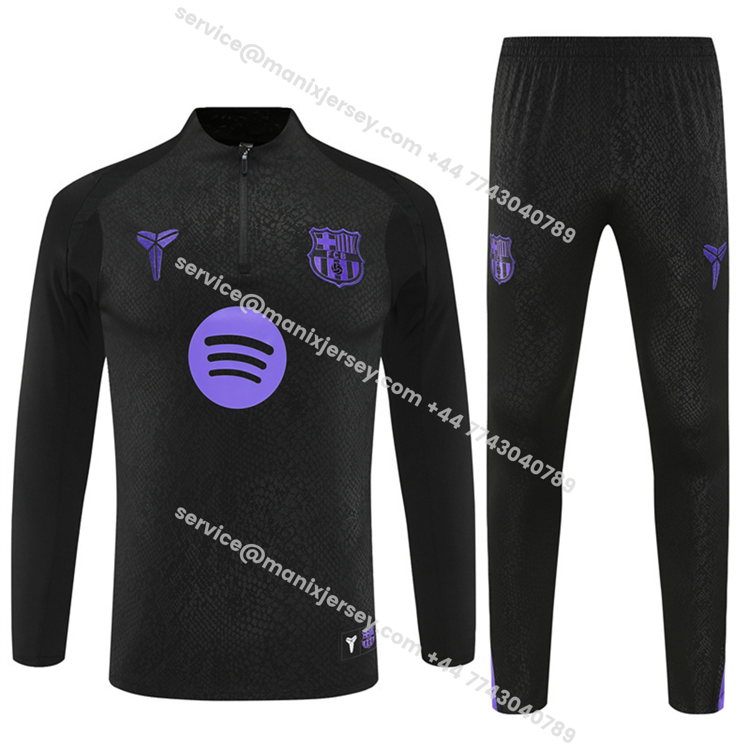 ManixJersey.com | Barcelona 25-26 X KB Kids Long Sleeve Training Set - Black Top & Black Pants -Customize Name, Number and Patch | Worldwide Shipping