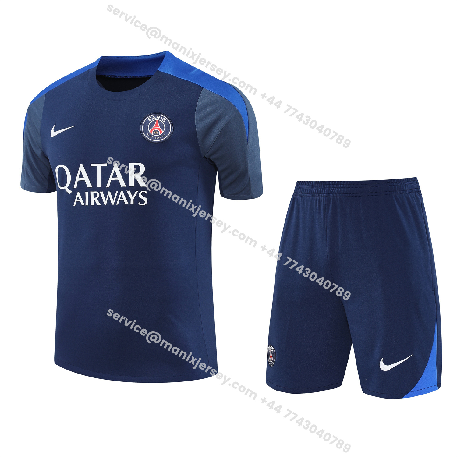 ManixJersey.com | Paris Saint-Germain PSG 25-26 Short-Sleeve Training Set - Royal Blue & Royal Blue Shorts -Customize Name, Number and Patch | Worldwide Shipping