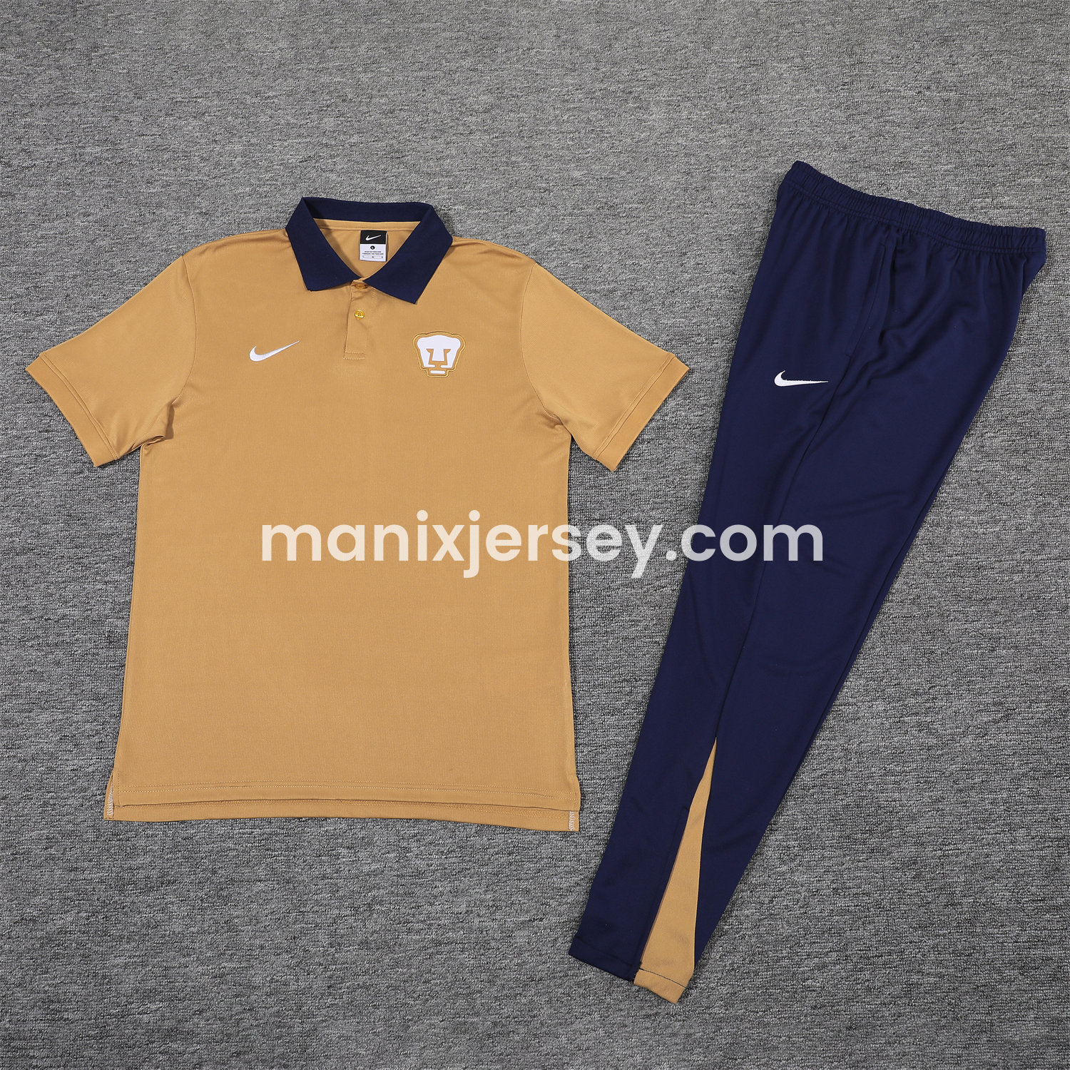 ManixJersey.com | Pumas UNAM 25-26 POLO Short-Sleeve Training Set - Brown Top and Deep Blue Pants -Customize Name, Number and Patch | Worldwide Shipping