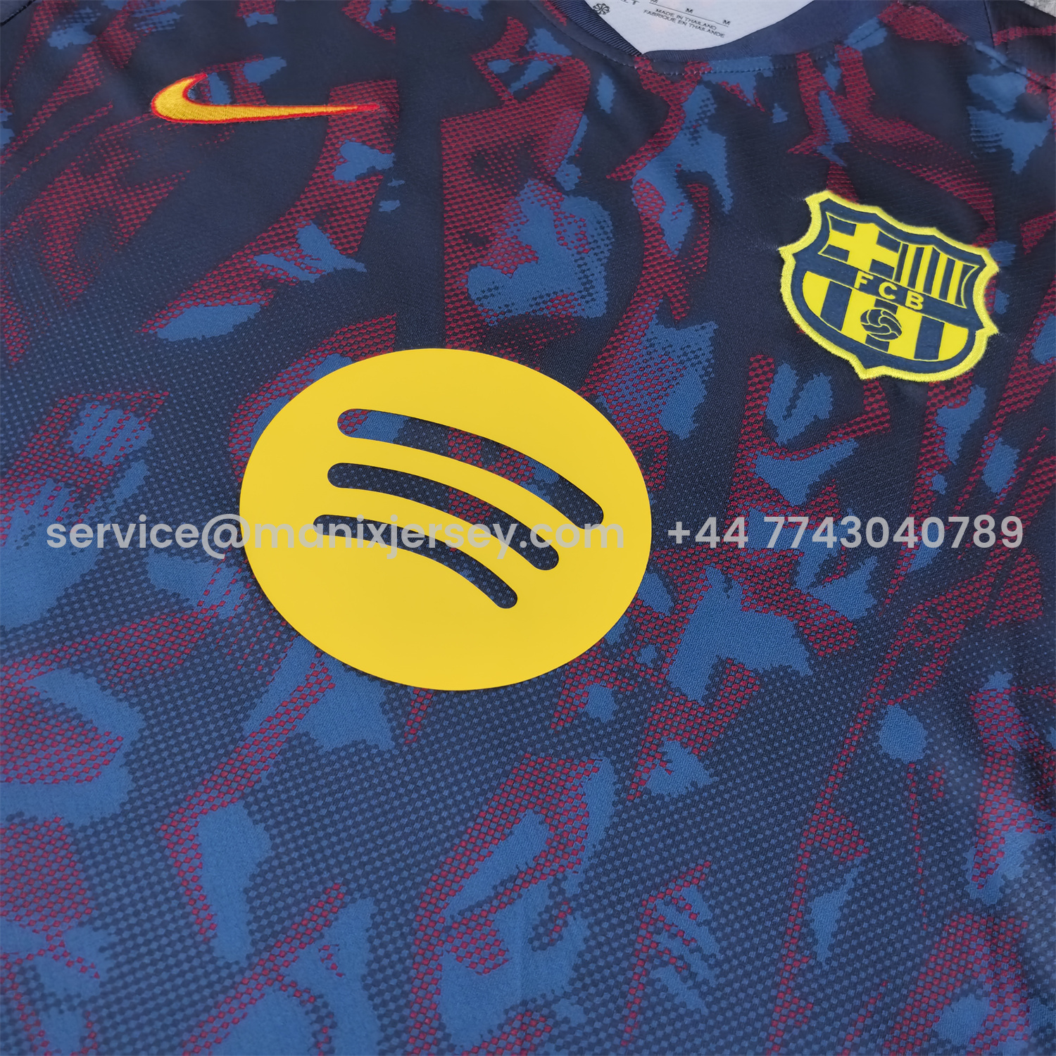 ManixJersey.com | Barcelona 25-26 Deep Blue Training Jersey with Red and Blue Tree Pattern - Fans Version -Customize Name, Number and Patch | Worldwide Shipping