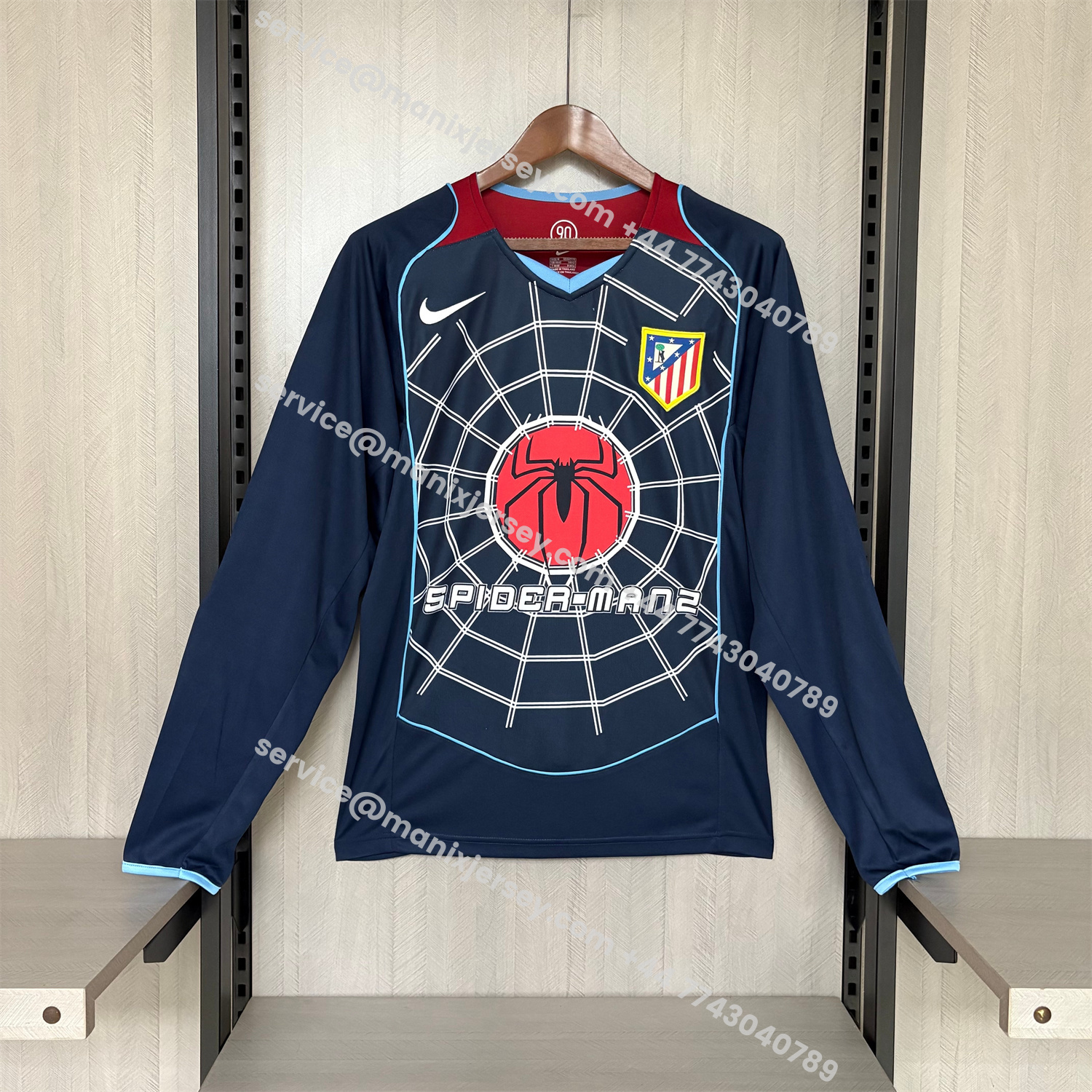 ManixJersey.com | Retro Atletico Madrid 2004-05 Away Long Sleeves Jersey - S.p.i.d.e.r M.a.n -Customize Name, Number and Patch | Worldwide Shipping