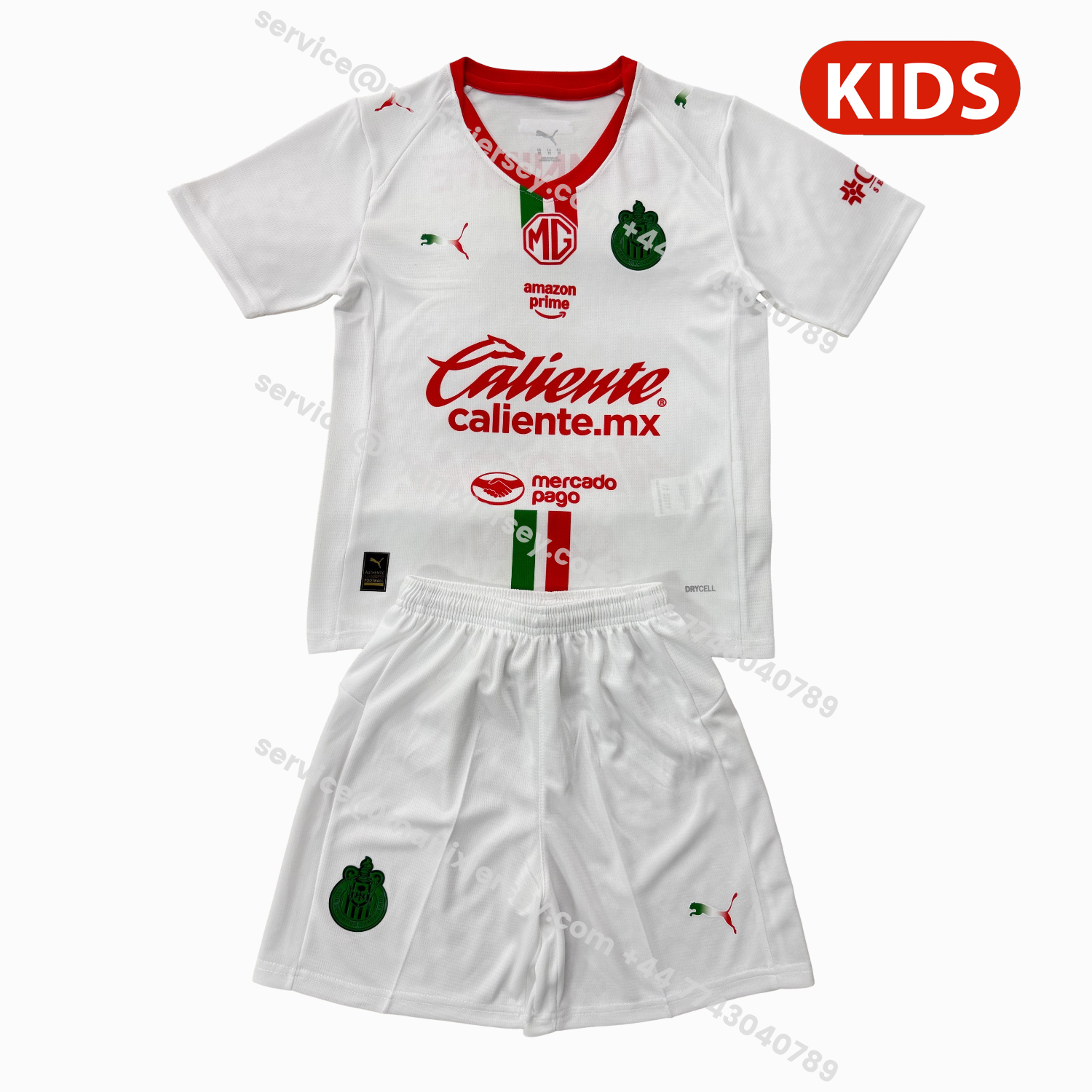 ManixJersey.com | Chivas de Guadalajara 25-26 Away White Kids Kit -Customize Name, Number and Patch | Worldwide Shipping