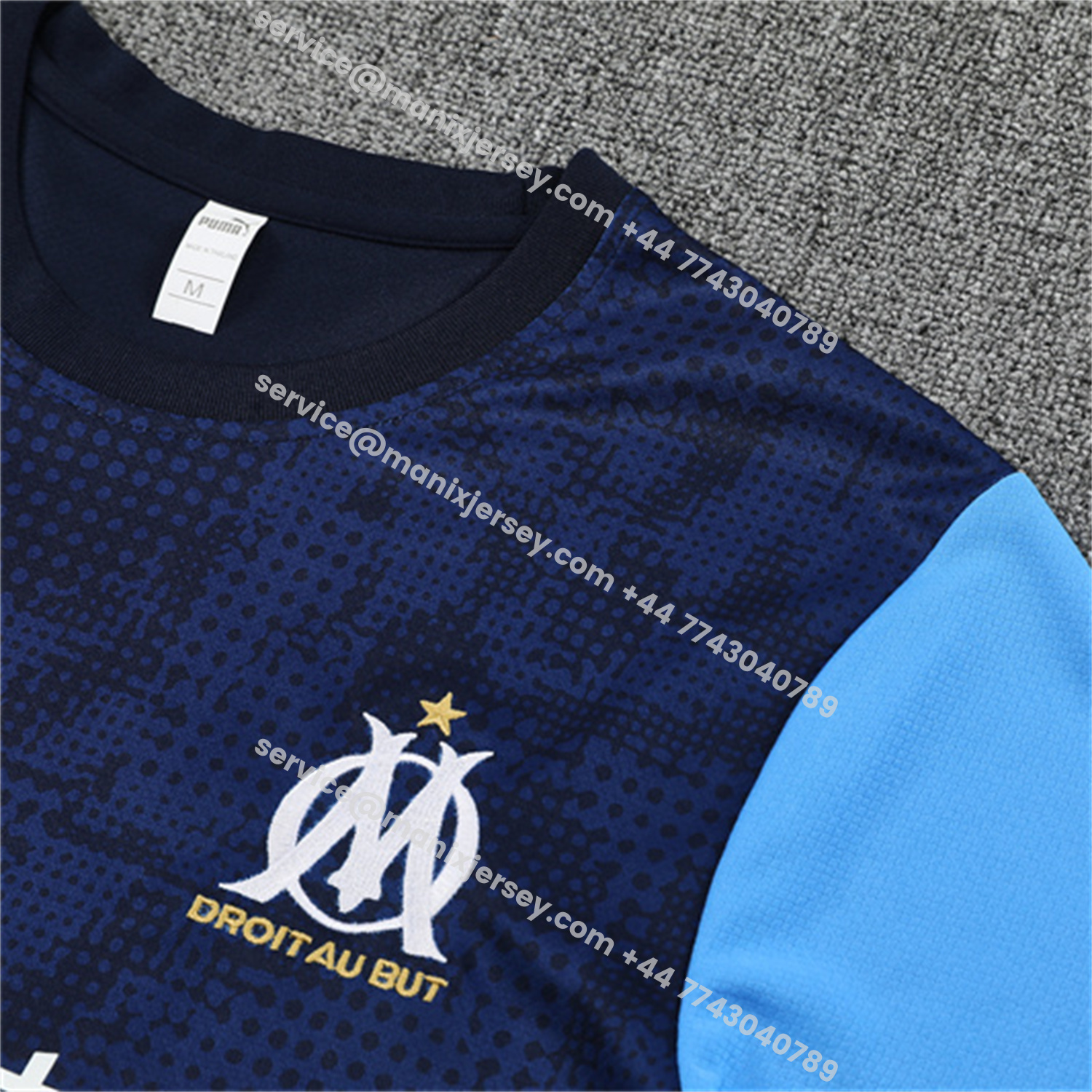 ManixJersey.com | Marseille 25-26 Kids Short-Sleeve Training Set - Royal Blue Top & Royal Blue Shorts -Customize Name, Number and Patch | Worldwide Shipping