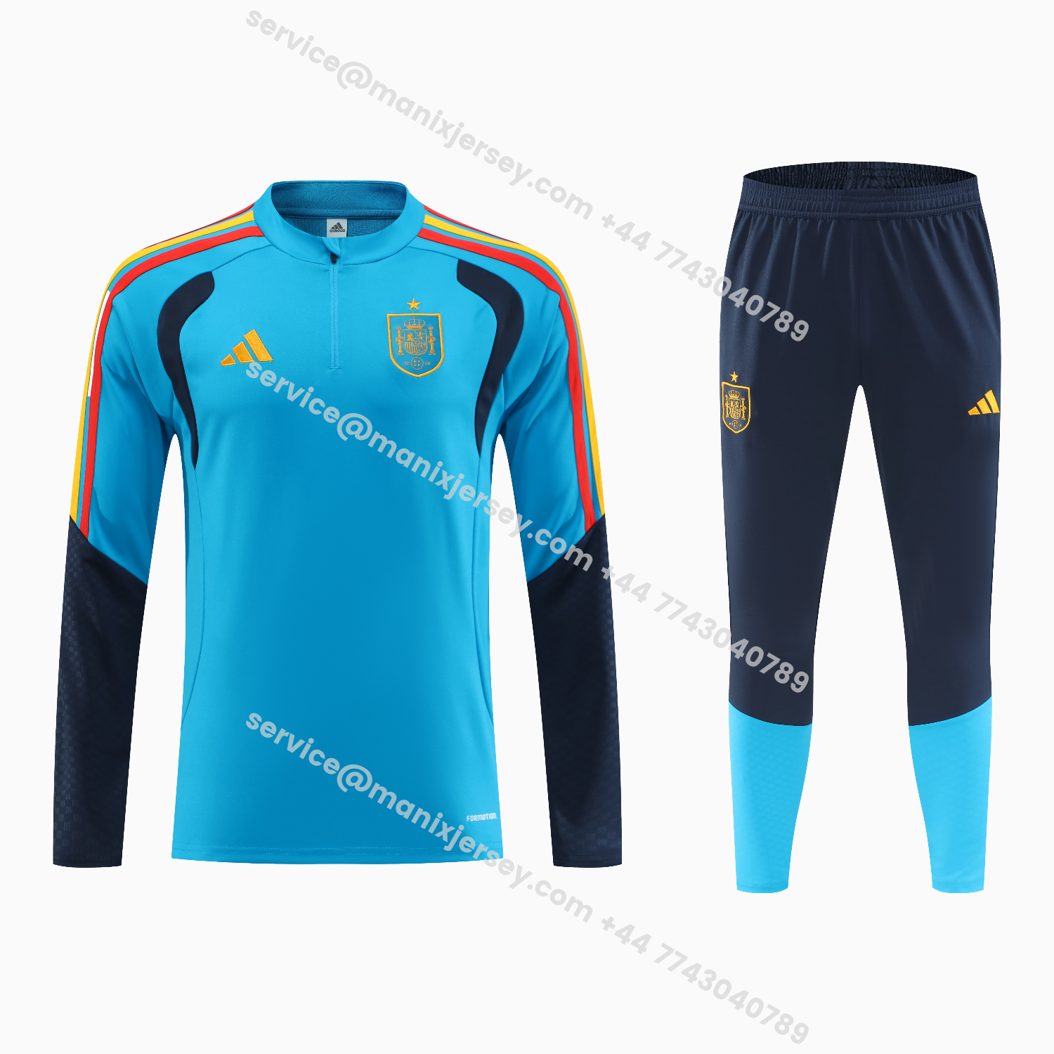 ManixJersey.com | Spain 2026 Long Sleeve Training Set - Light Blue Top & Pants -Customize Name, Number and Patch | Worldwide Shipping