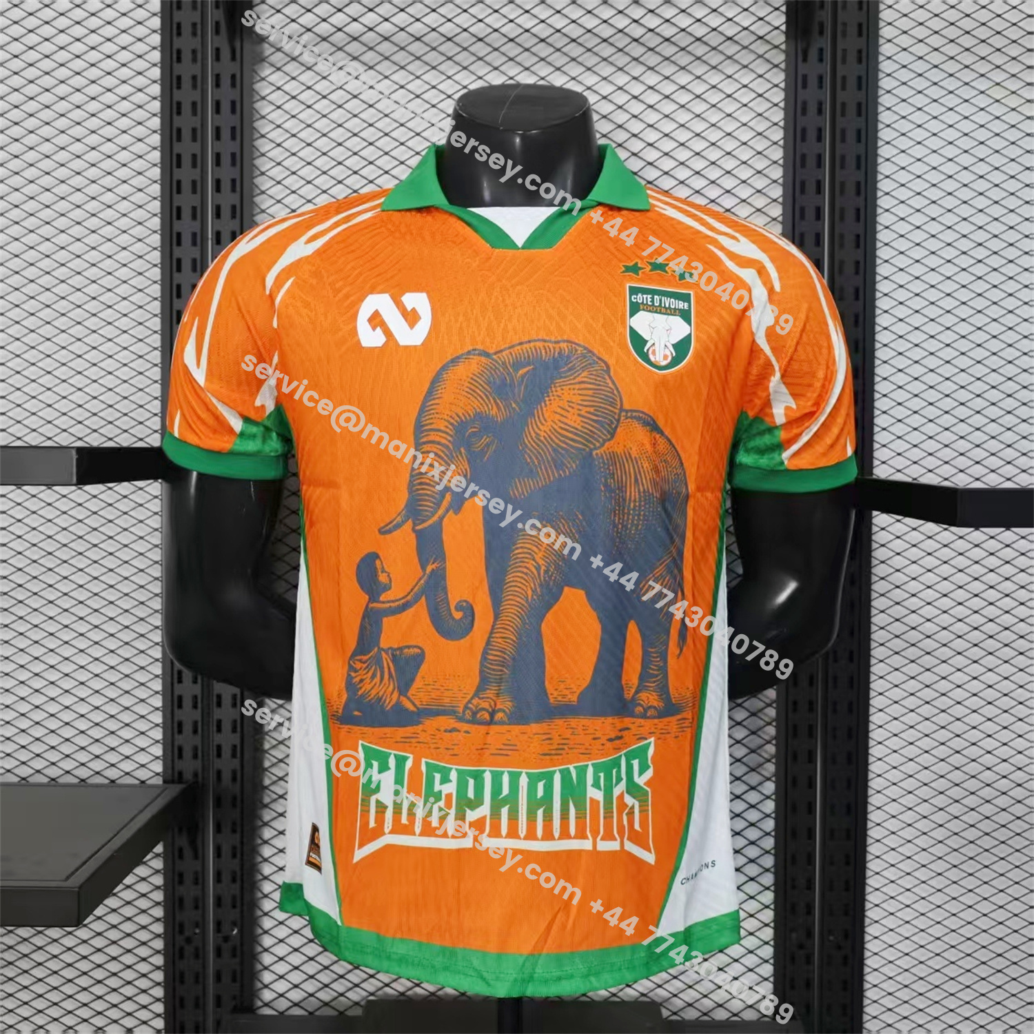 ManixJersey.com | Ivory Coast 25-26 Elephant And Kid Orange Jersey - Player Version -Customize Name, Number and Patch | Worldwide Shipping