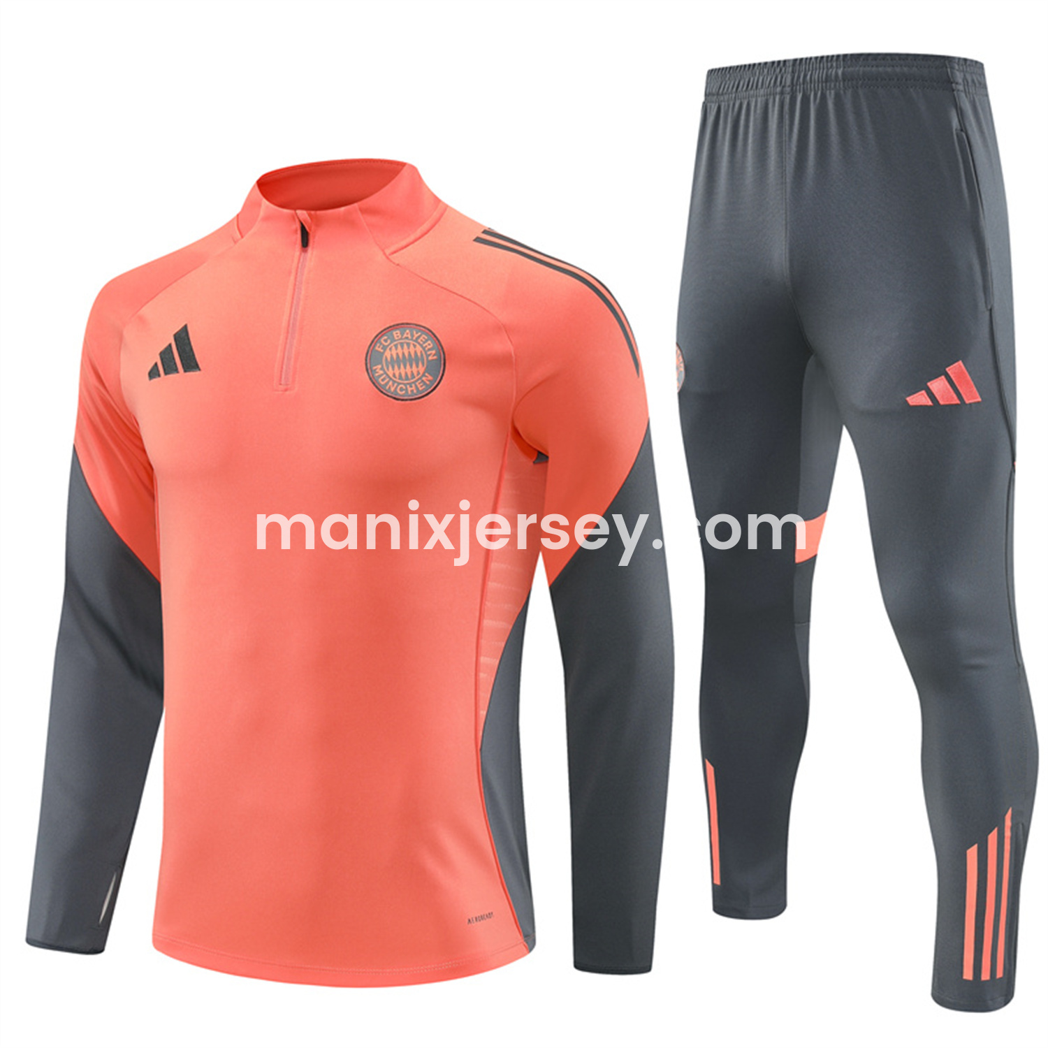 ManixJersey.com | Bayern Munich 25-26 Long Sleeves Training Set - Orange Top & Gray Pants -Customize Name, Number and Patch | Worldwide Shipping